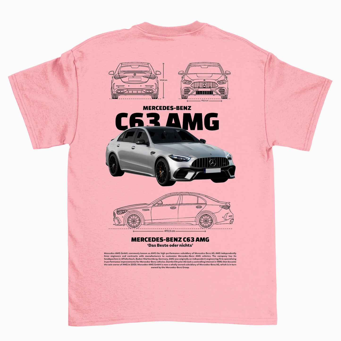 Camiseta Básica Unissex Mercedes Benz C63 AMG W rosa