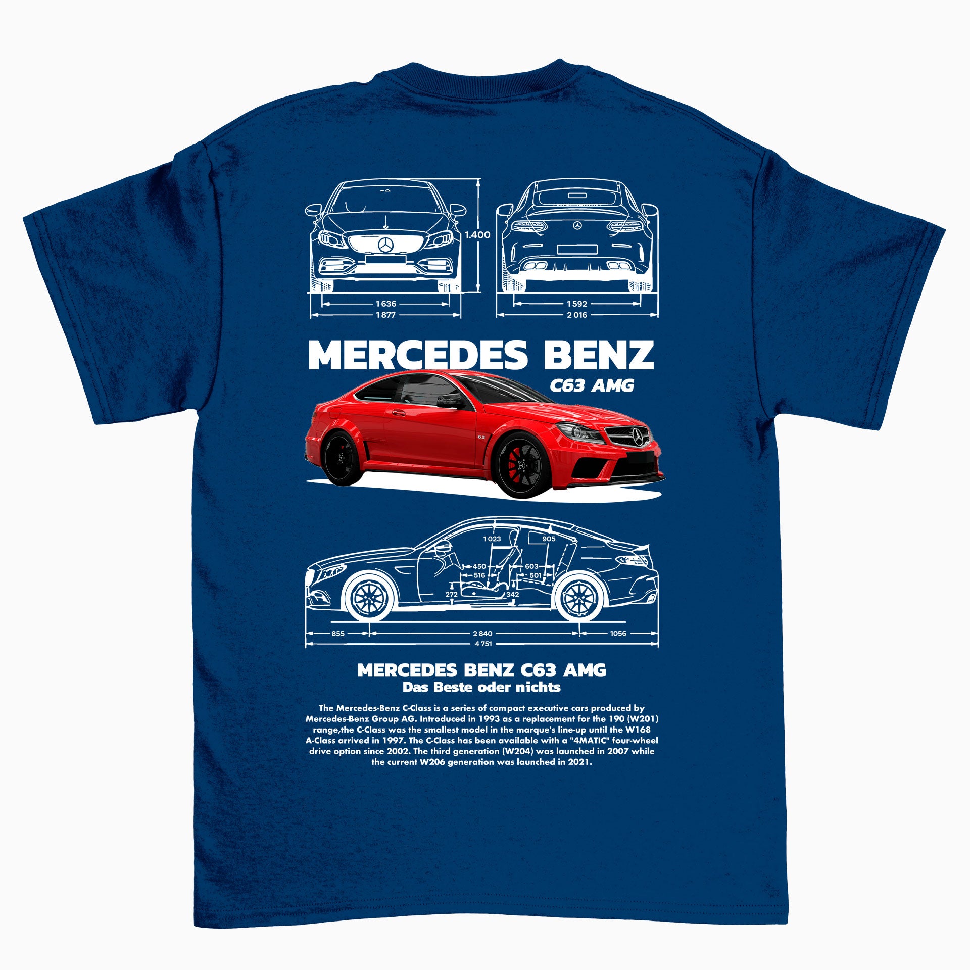 Camiseta Básica Unissex Mercedes Benz C 63 azul marinho