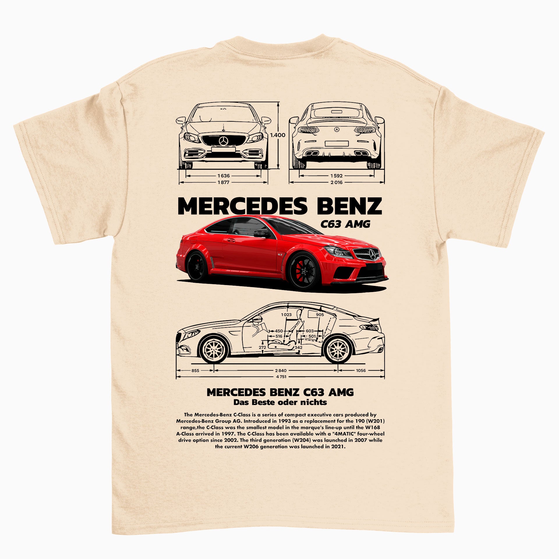 Camiseta Básica Unissex Mercedes Benz C 63 beje perola off white