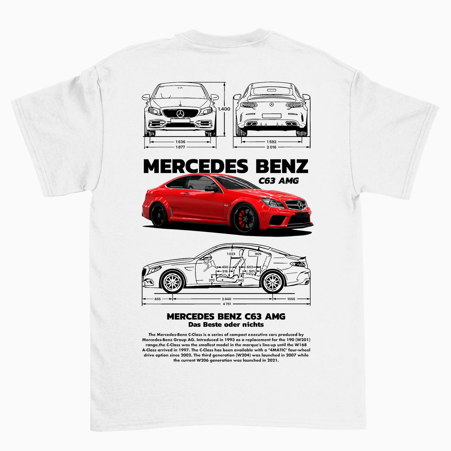 Camiseta Básica Unissex Mercedes Benz C 63 branca