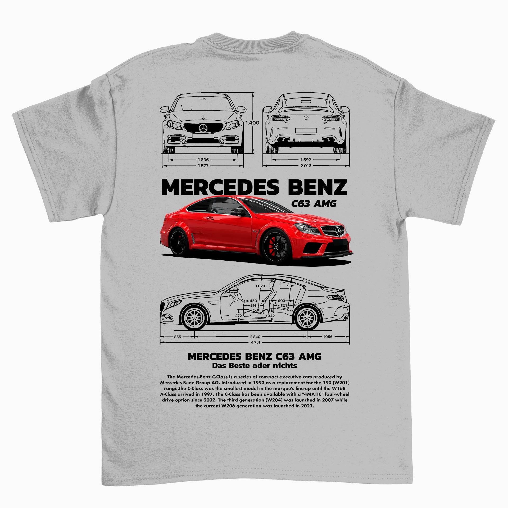 Camiseta Básica Unissex Mercedes Benz C 63 cinza