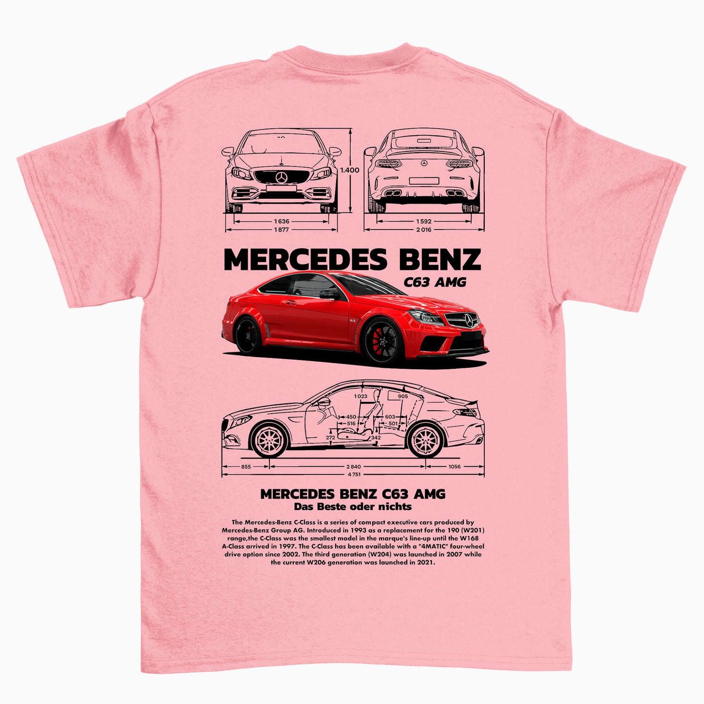 Camiseta Básica Unissex Mercedes Benz C 63 rosa