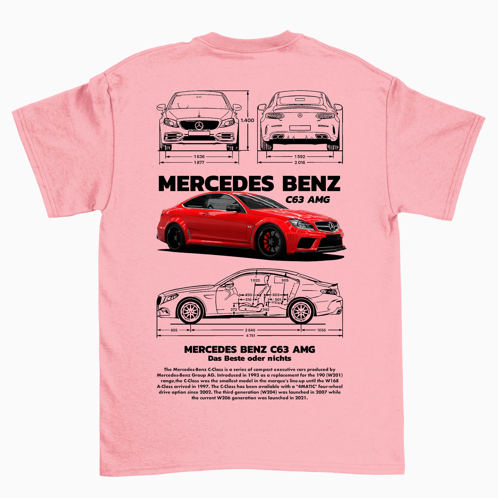 Camiseta Básica Unissex Mercedes Benz C 63 rosa