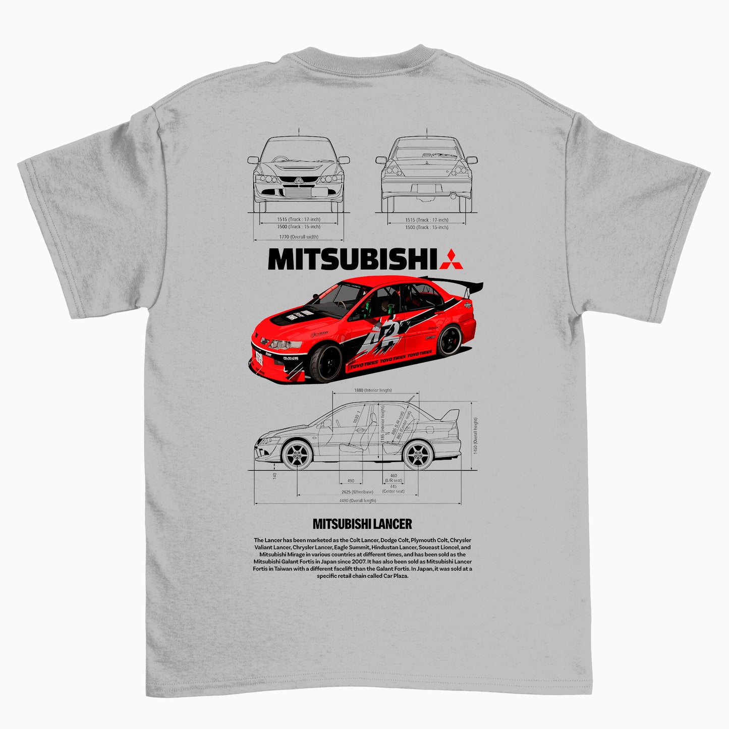 Camiseta Básica Unissex Mitsubishi Lance R cinza