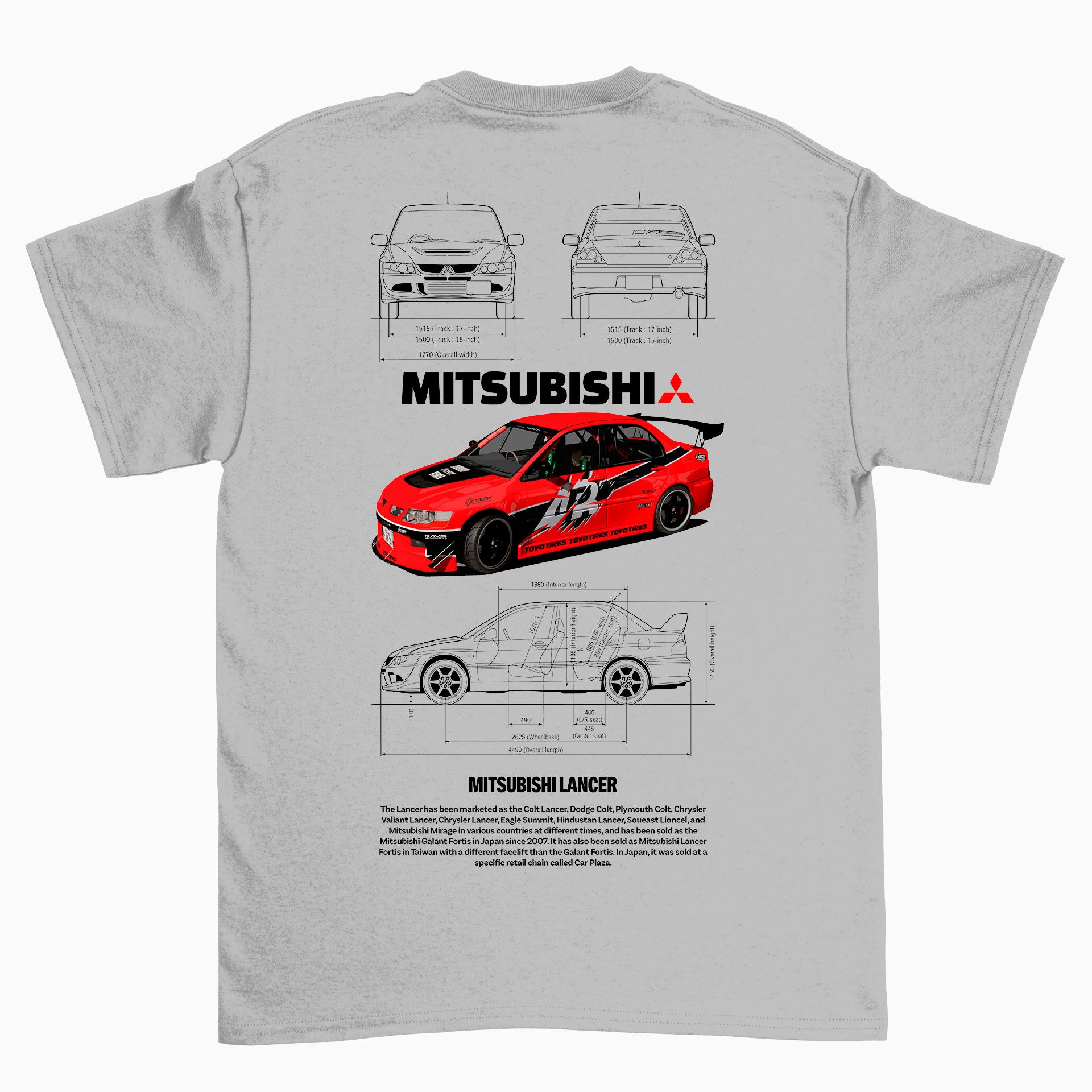 Camiseta Básica Unissex Mitsubishi Lance R cinza