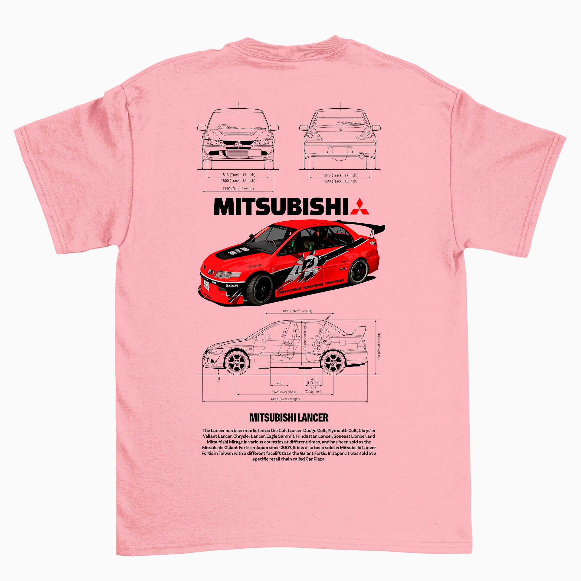 Camiseta Básica Unissex Mitsubishi Lance R rosa