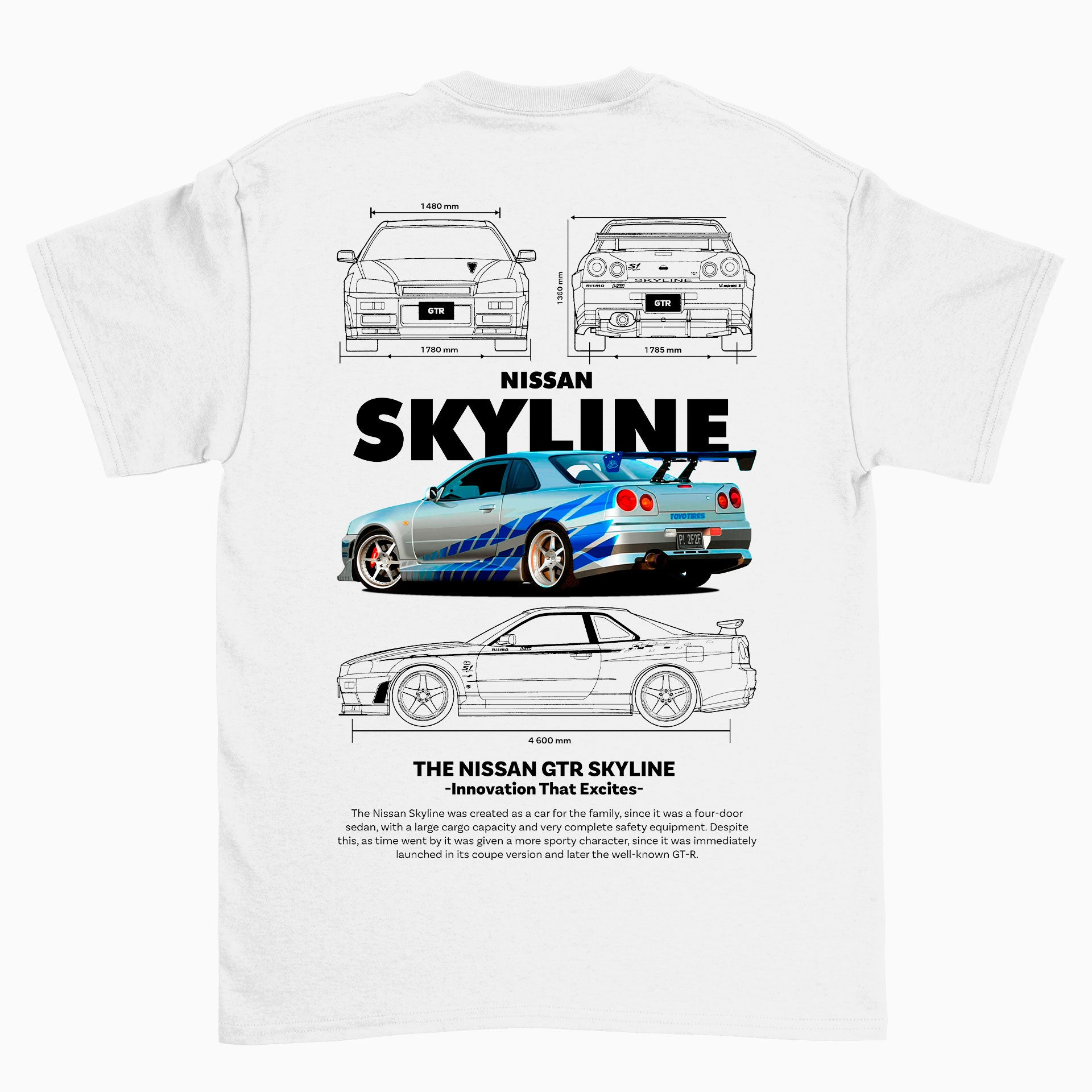Camiseta Básica Unissex Nissan GTR Skyle R34 4 -2TEMPLATE white branca