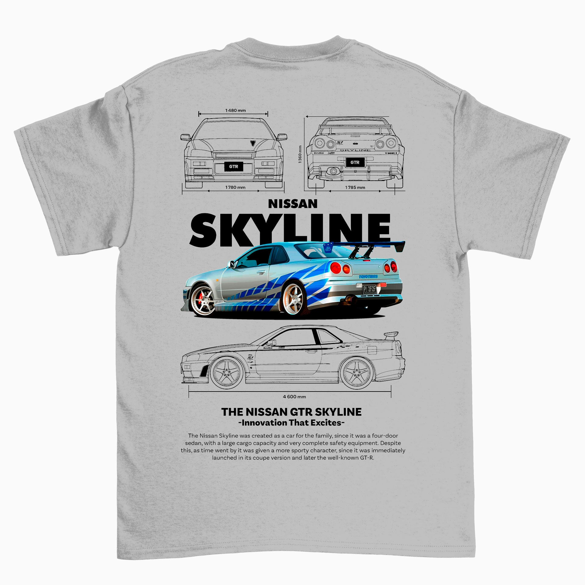 Camiseta Básica Unissex Nissan GTR Skyle R34 4 -2TEMPLATE white cinza
