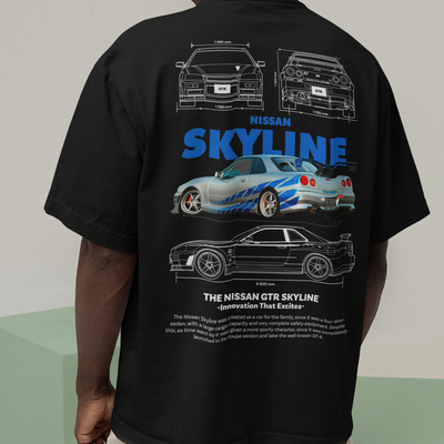 Camiseta Básica Unissex Nissan GTR Skyle R34 4 -2TEMPLATE white preta 