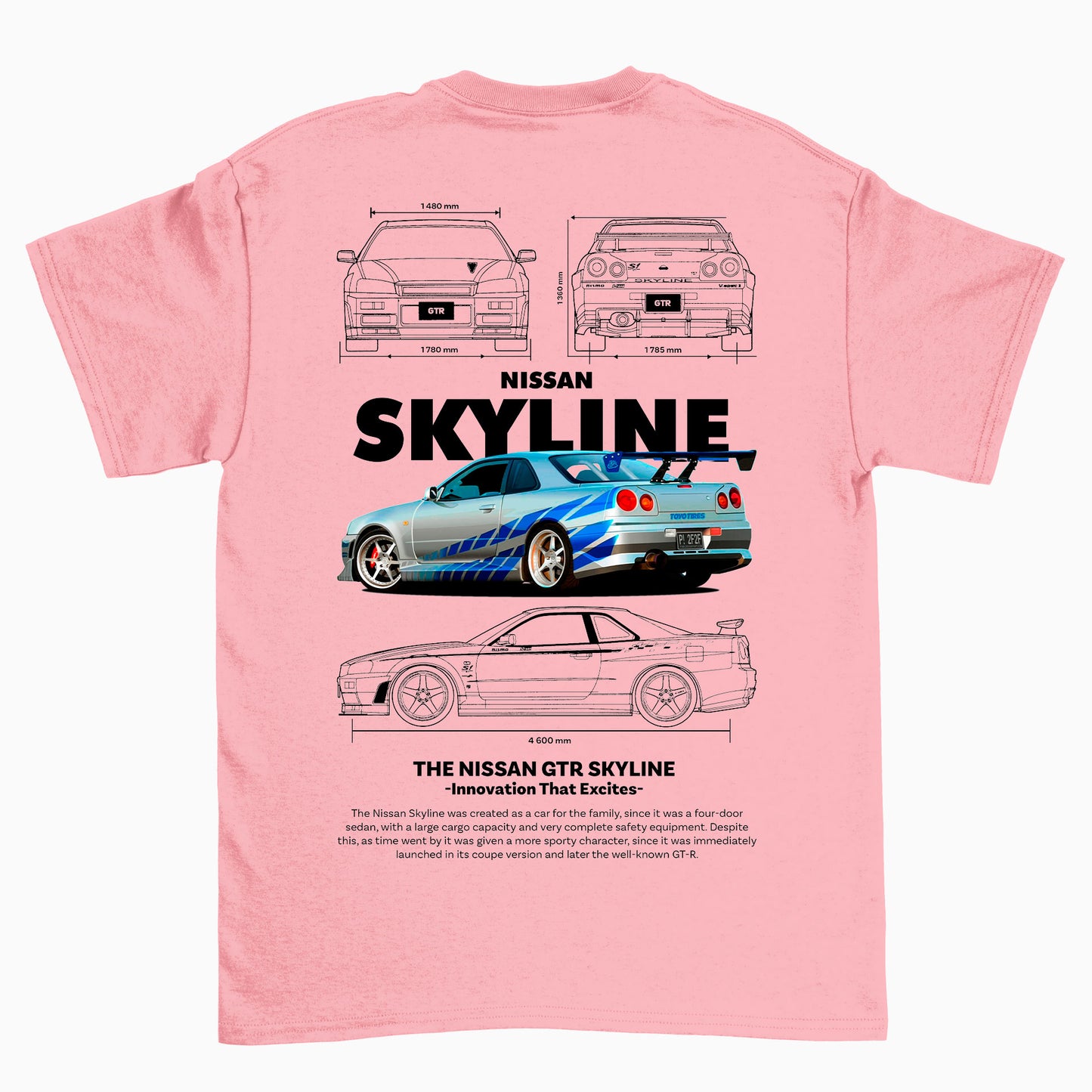 Camiseta Básica Unissex Nissan GTR Skyle R34 4 -2TEMPLATE white rosa