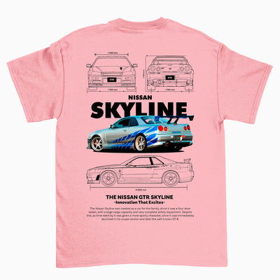 Camiseta Básica Unissex Nissan GTR Skyle R34 4 -2TEMPLATE white rosa