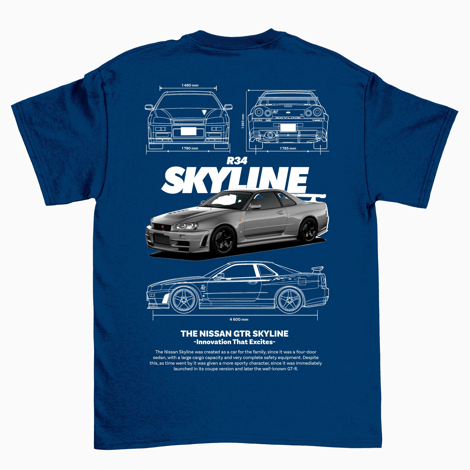 Camiseta Básica Unissex Nissan GTR Skyline R34 04 azul marinho