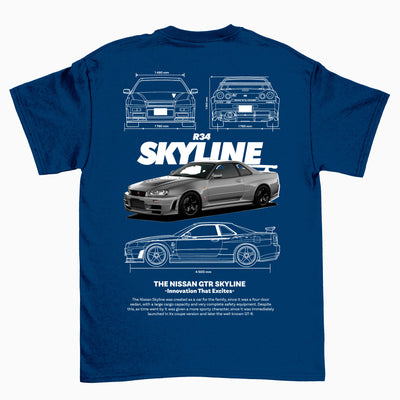 Camiseta Básica Unissex Nissan GTR Skyline R34 04 azul marinho