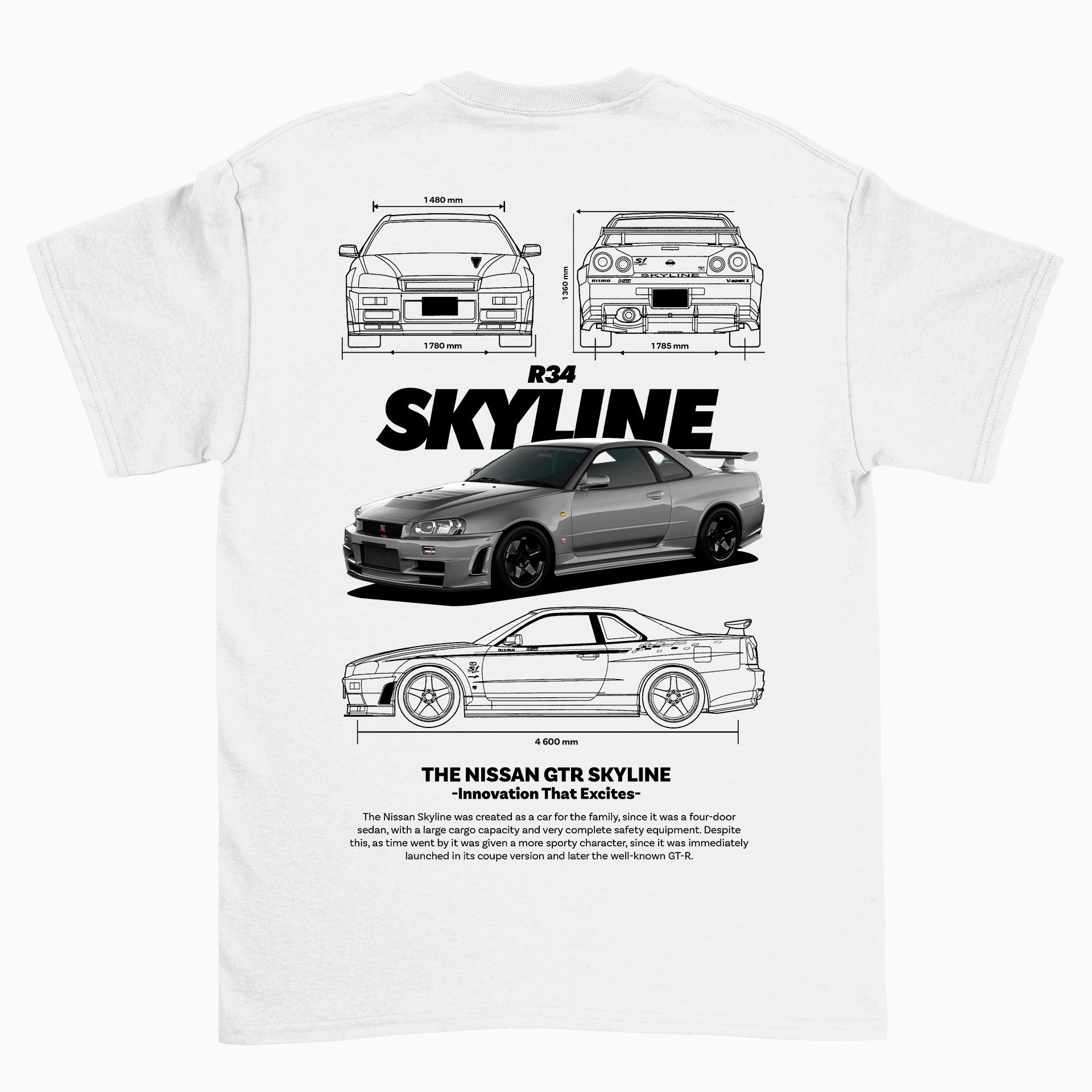 Camiseta Básica Unissex Nissan GTR Skyline R34 04 branca
