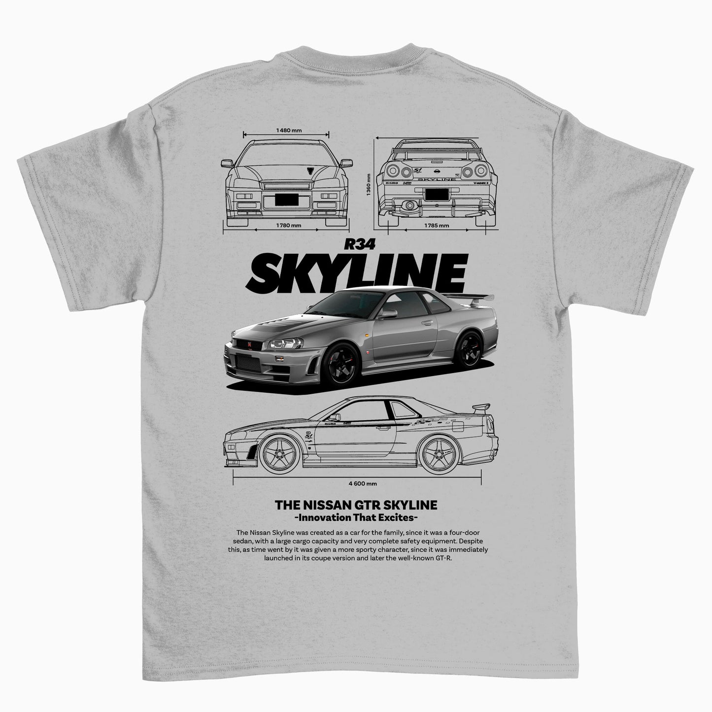 Camiseta Básica Unissex Nissan GTR Skyline R34 04 cinza