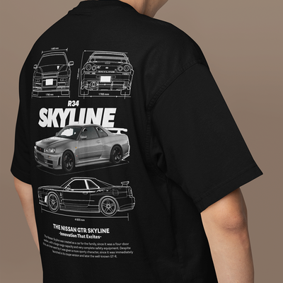 Camiseta Básica Unissex Nissan GTR Skyline R34 04 preta