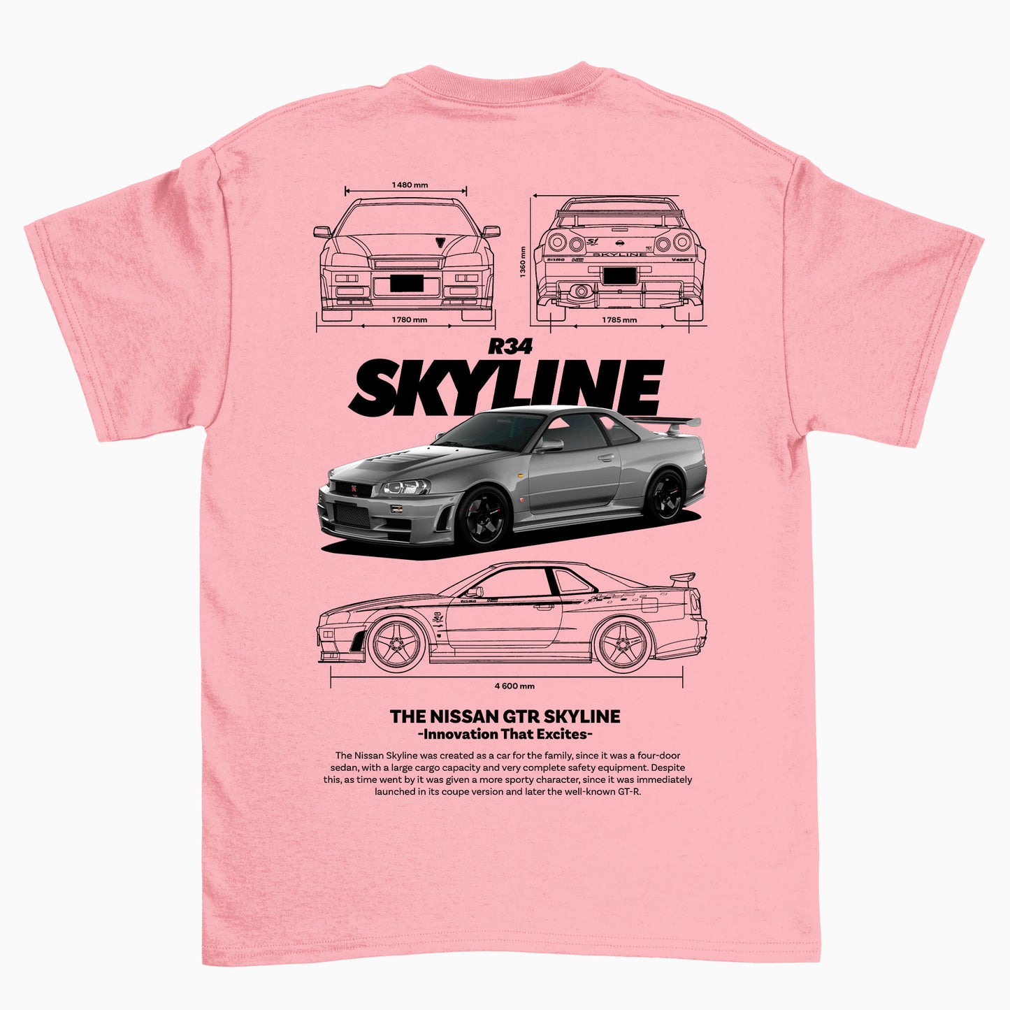 Camiseta Básica Unissex Nissan GTR Skyline R34 04 rosa