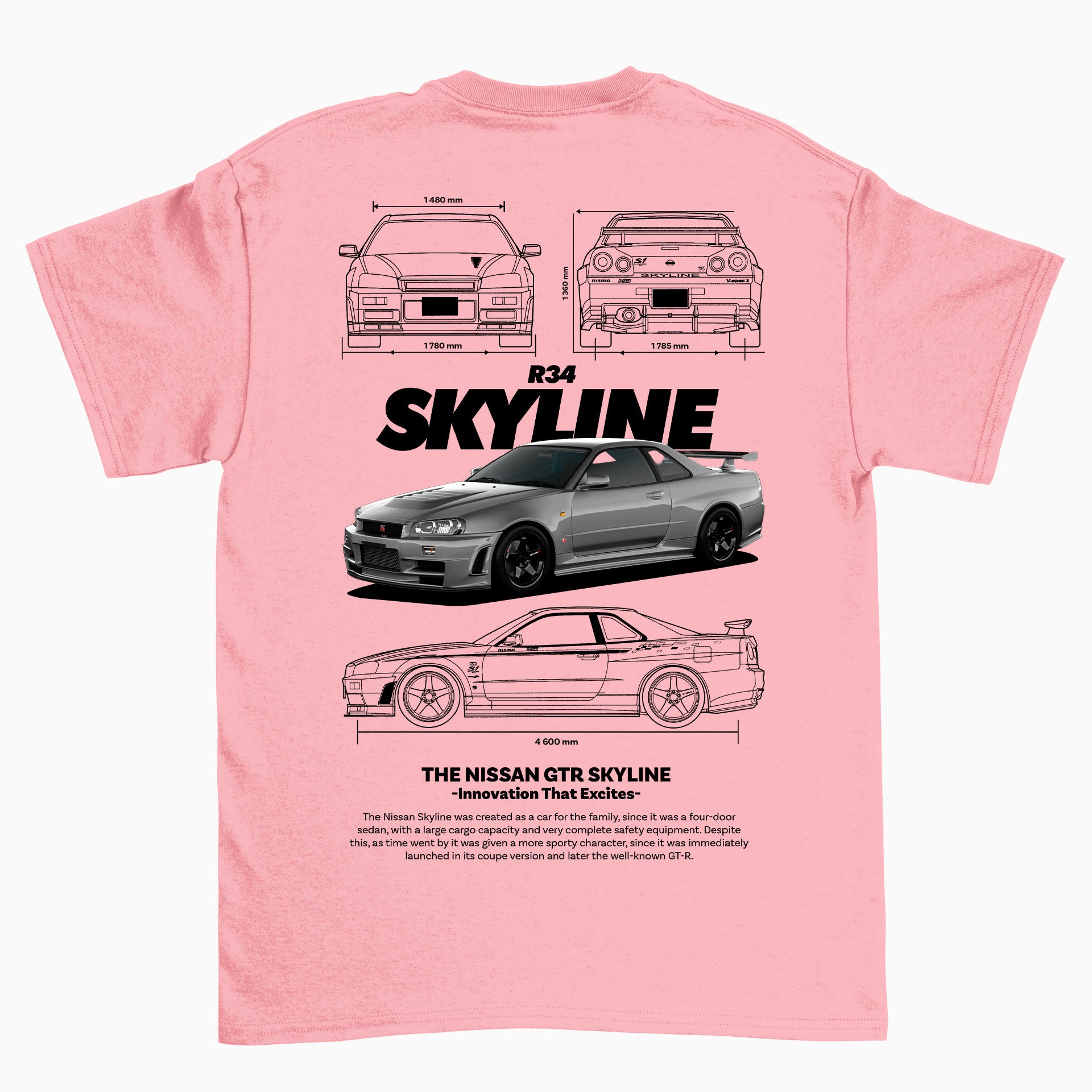 Camiseta Básica Unissex Nissan GTR Skyline R34 04 rosa