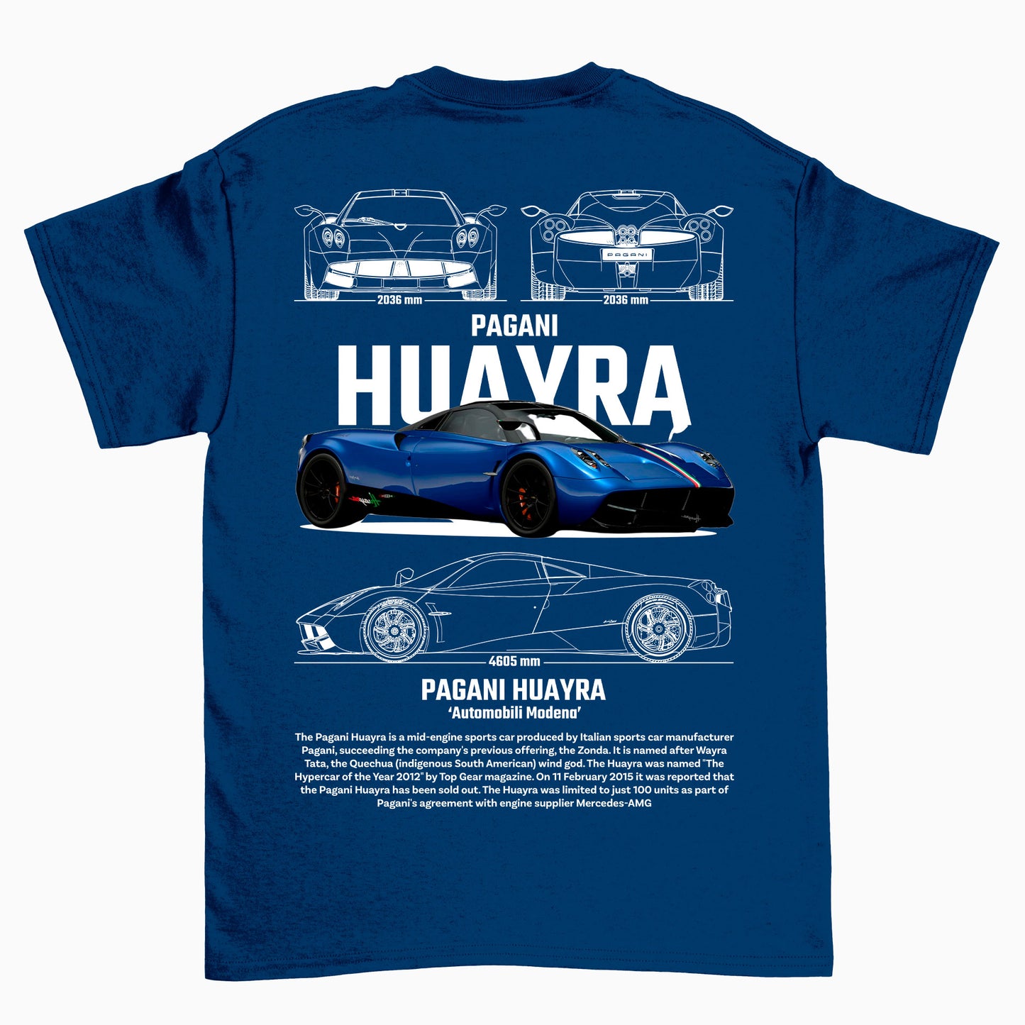 Camiseta Básica Unissex Pagani Huayra  azul marnho