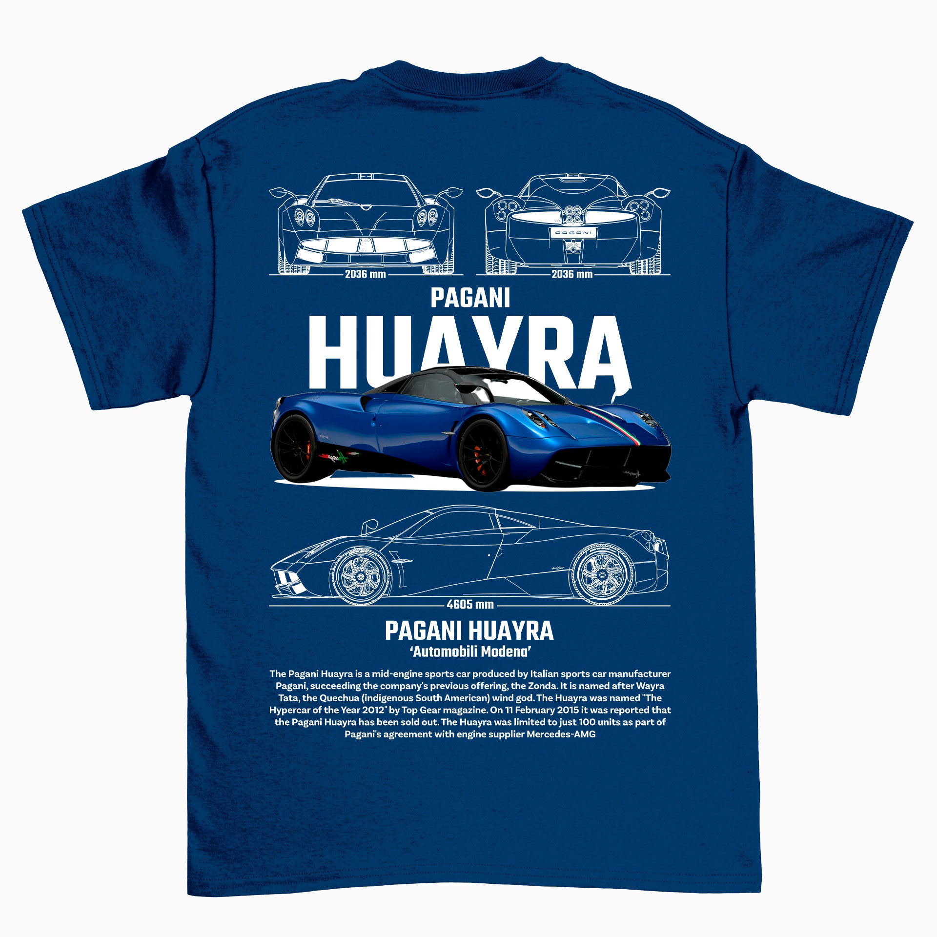 Camiseta Básica Unissex Pagani Huayra  azul marnho