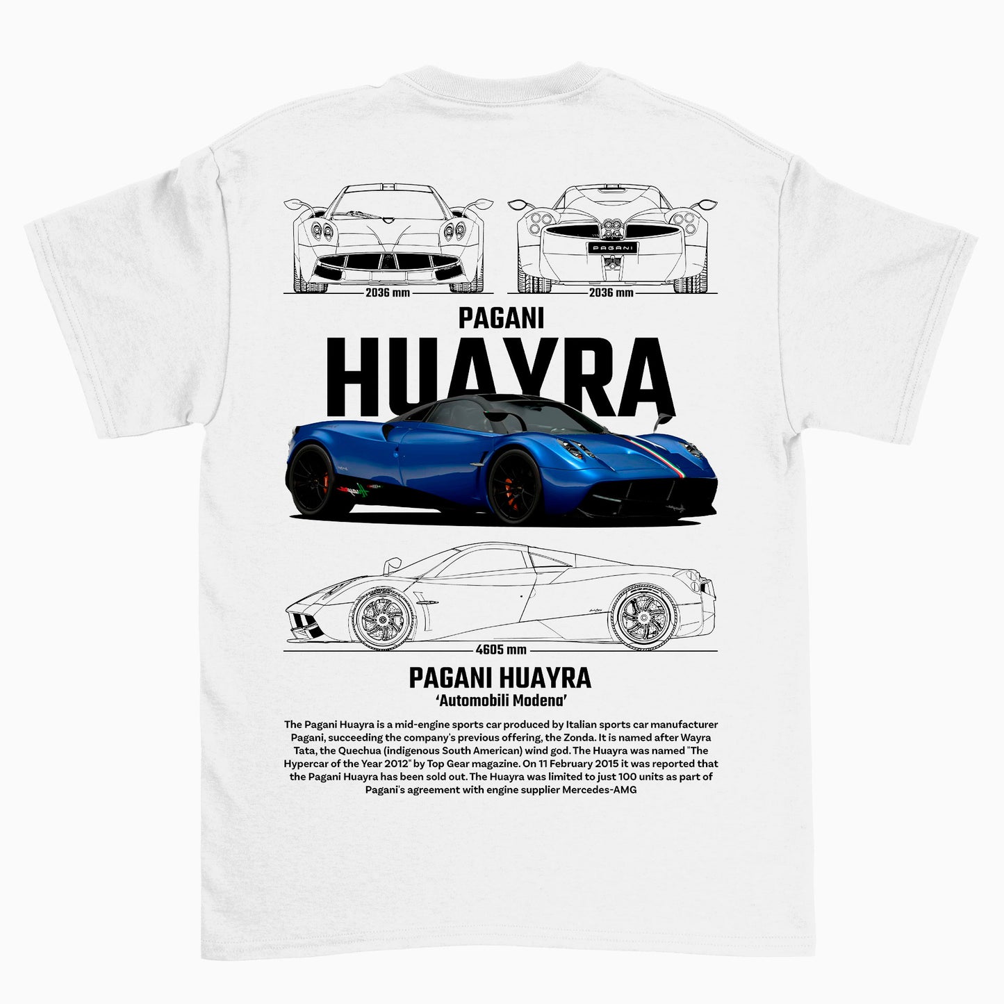 Camiseta Básica Unissex Pagani Huayra  branca 