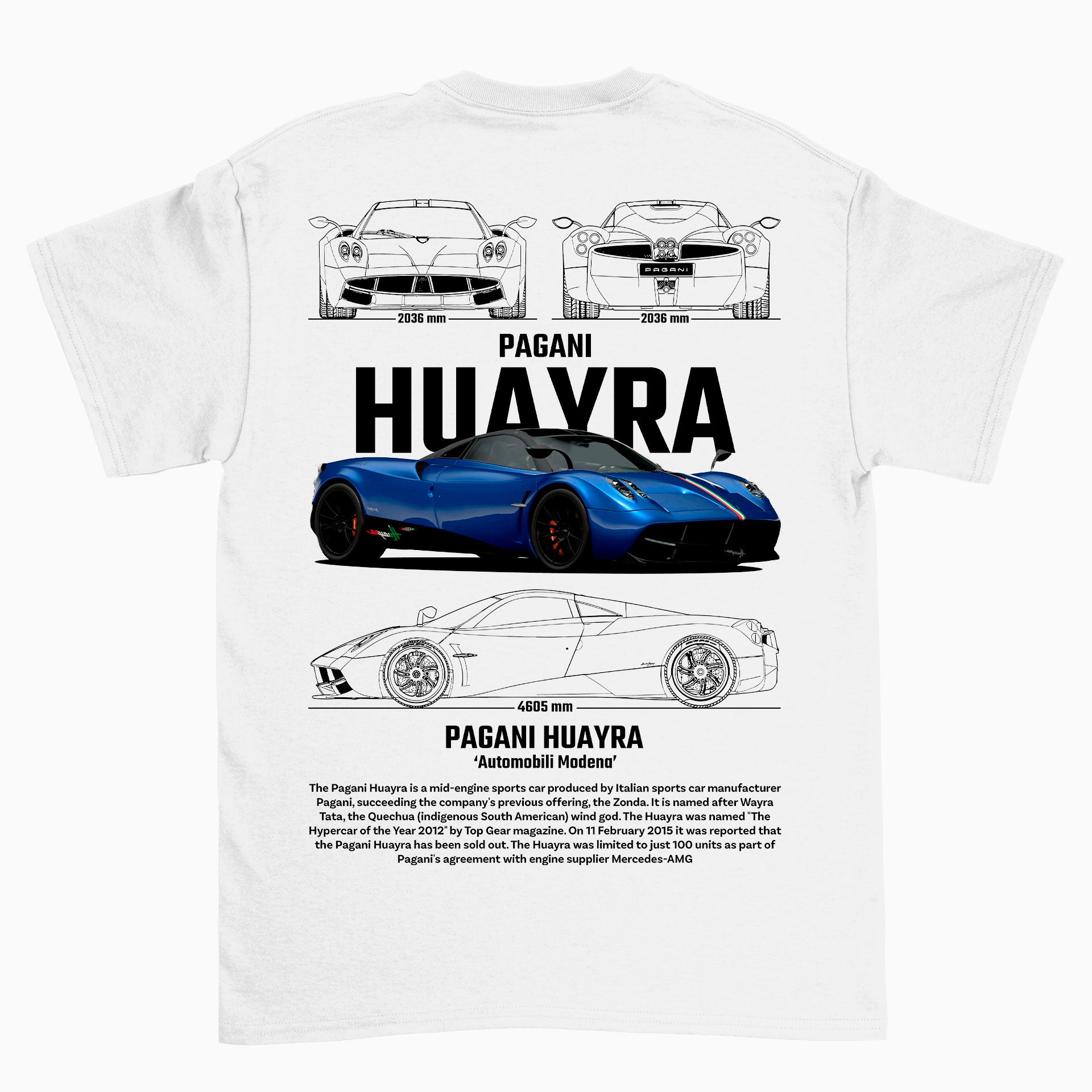 Camiseta Básica Unissex Pagani Huayra  branca 