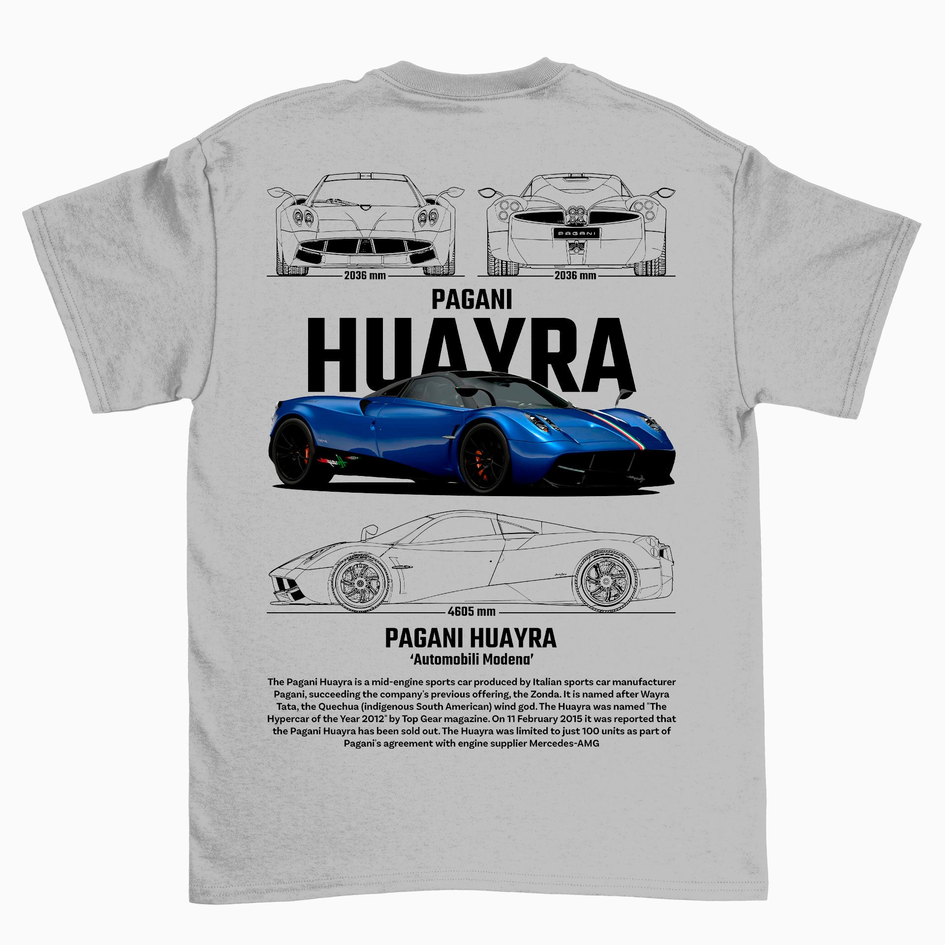Camiseta Básica Unissex Pagani Huayra  cinza 