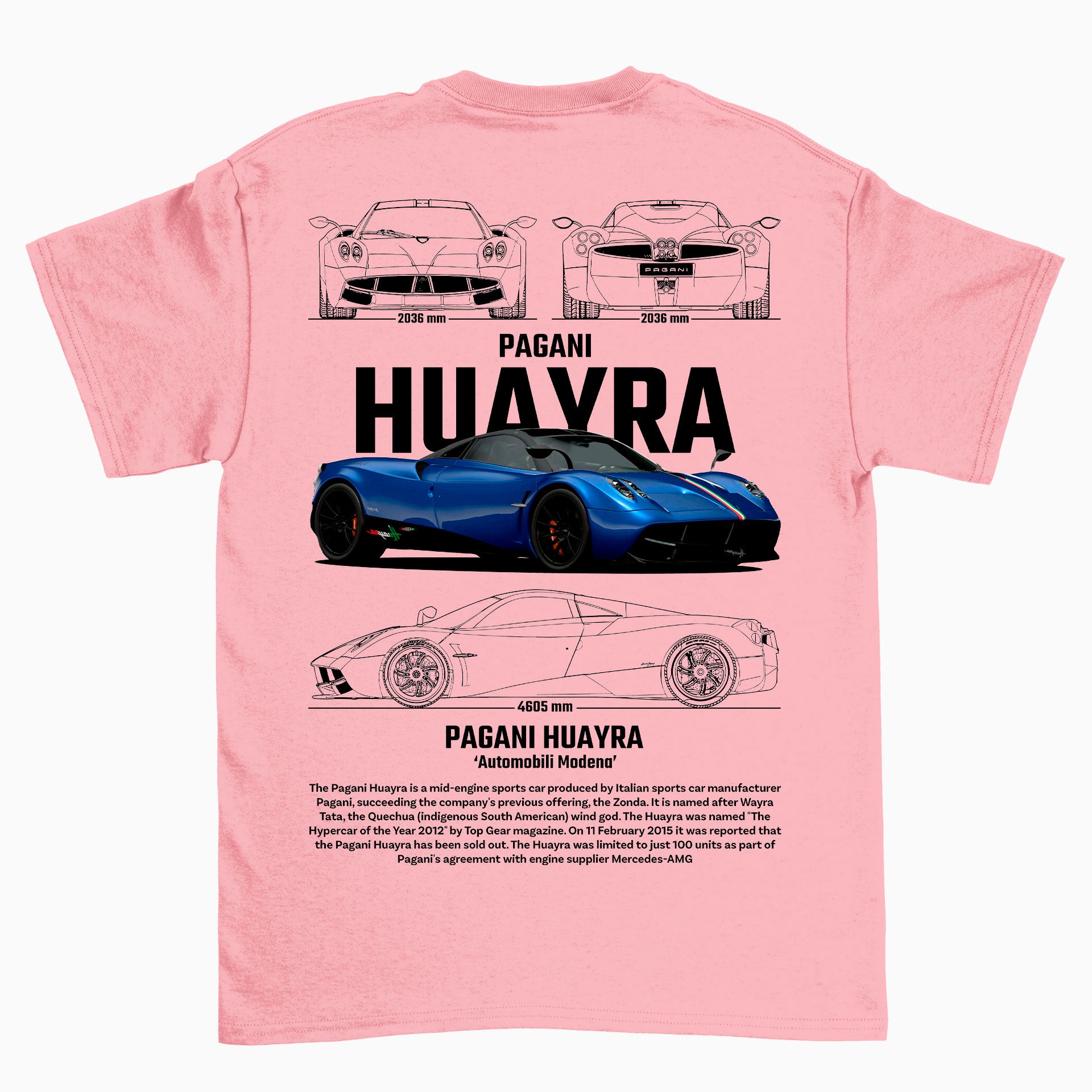 Camiseta Básica Unissex Pagani Huayra  rosa 