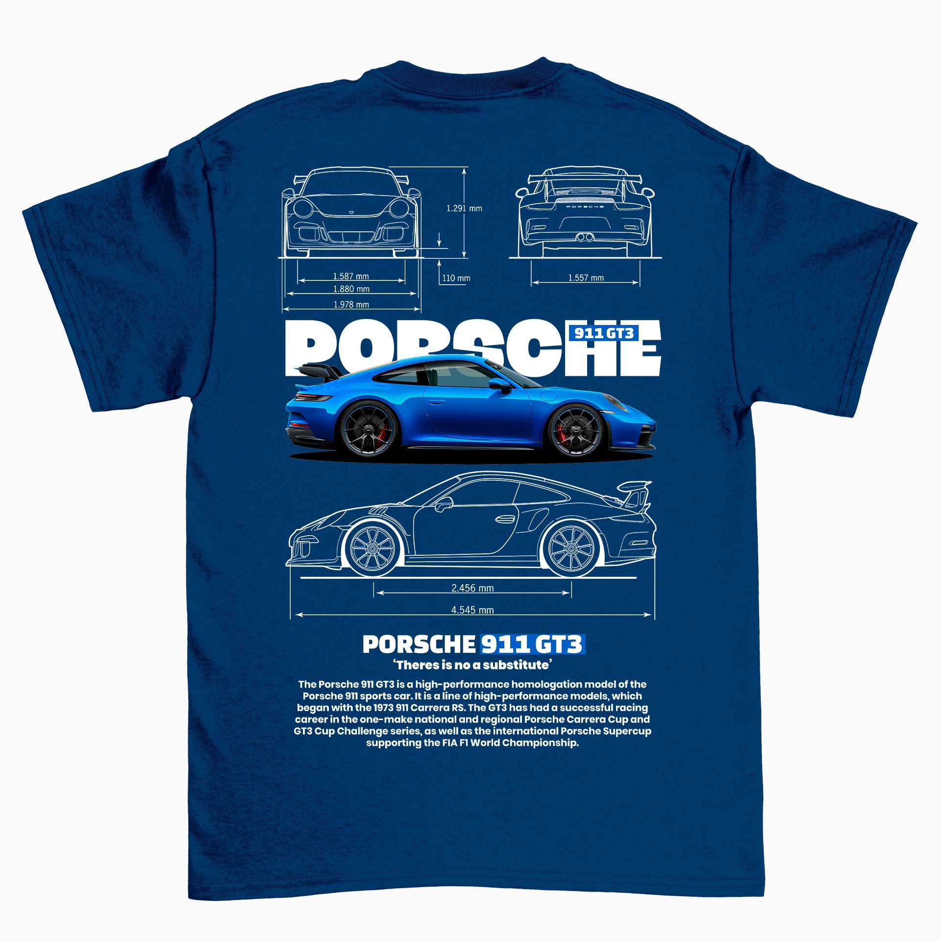 Camiseta Básica Unissex Porsche 911 GT3 W azul marinho