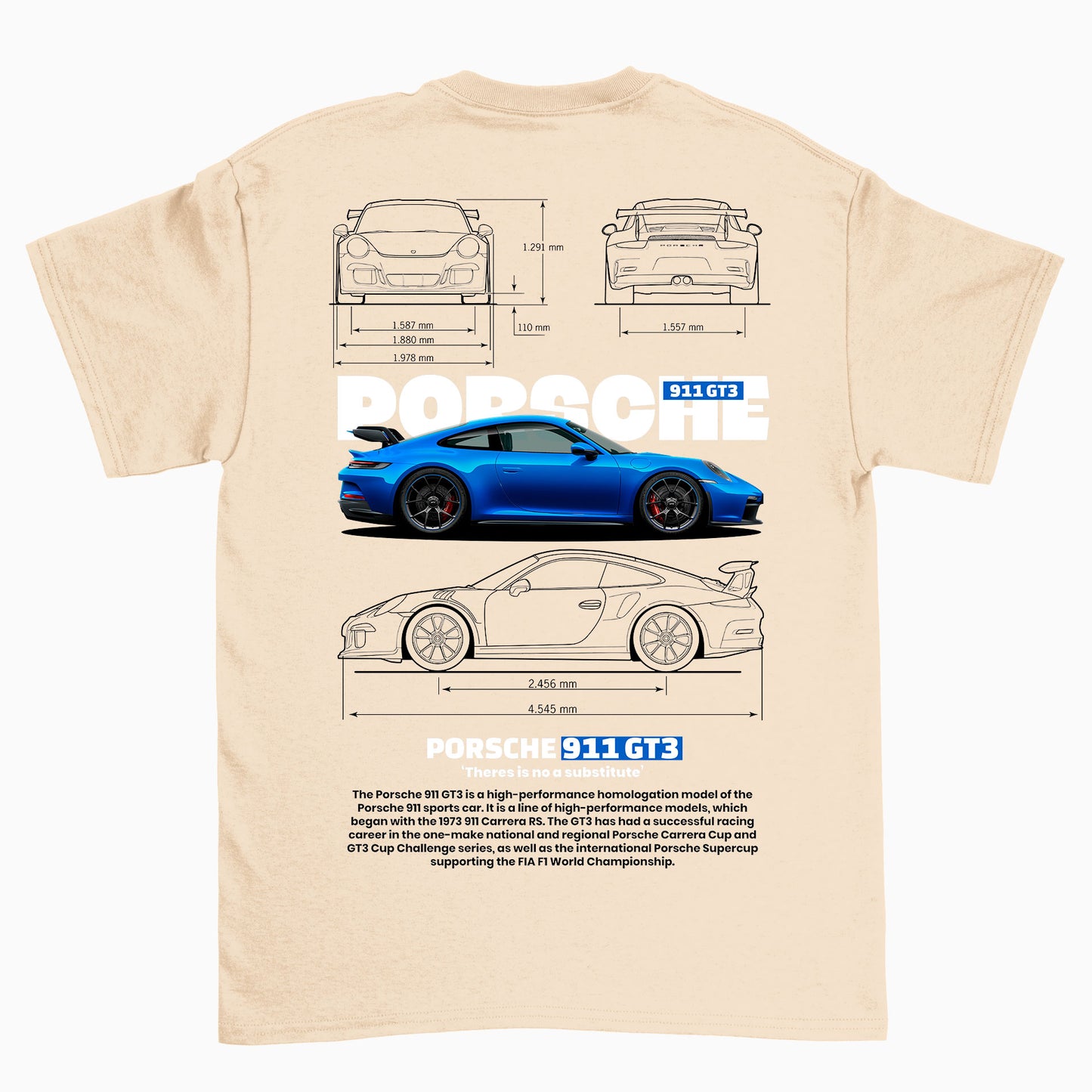 Camiseta Básica Unissex Porsche 911 GT3 W beje perola off white