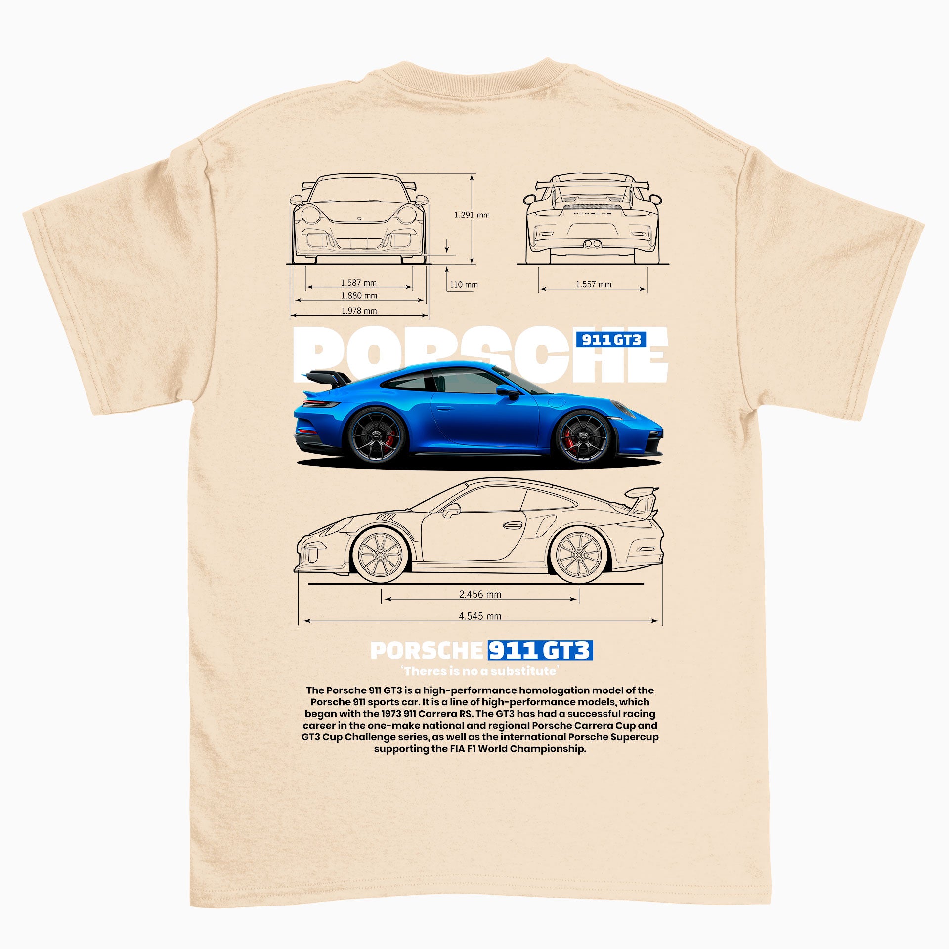 Camiseta Básica Unissex Porsche 911 GT3 W beje perola off white
