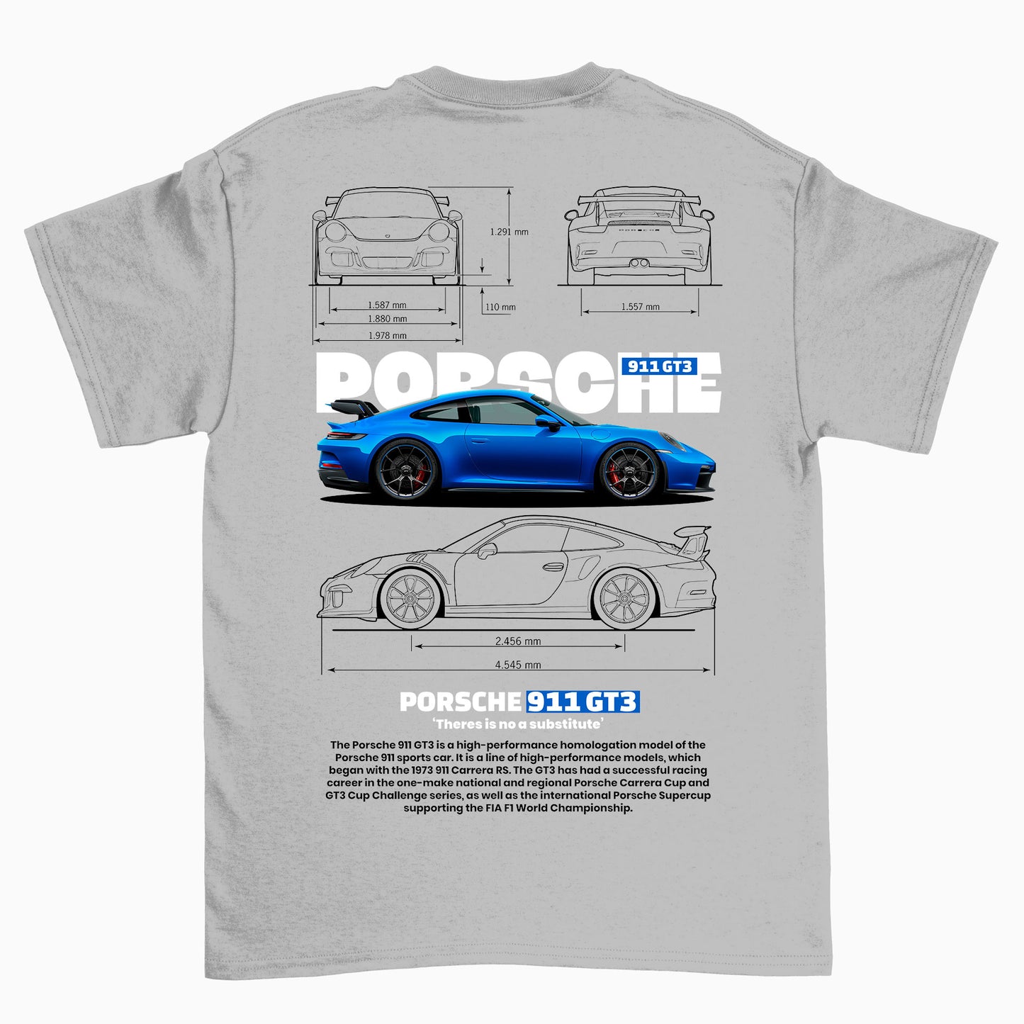 Camiseta Básica Unissex Porsche 911 GT3 W cinza 