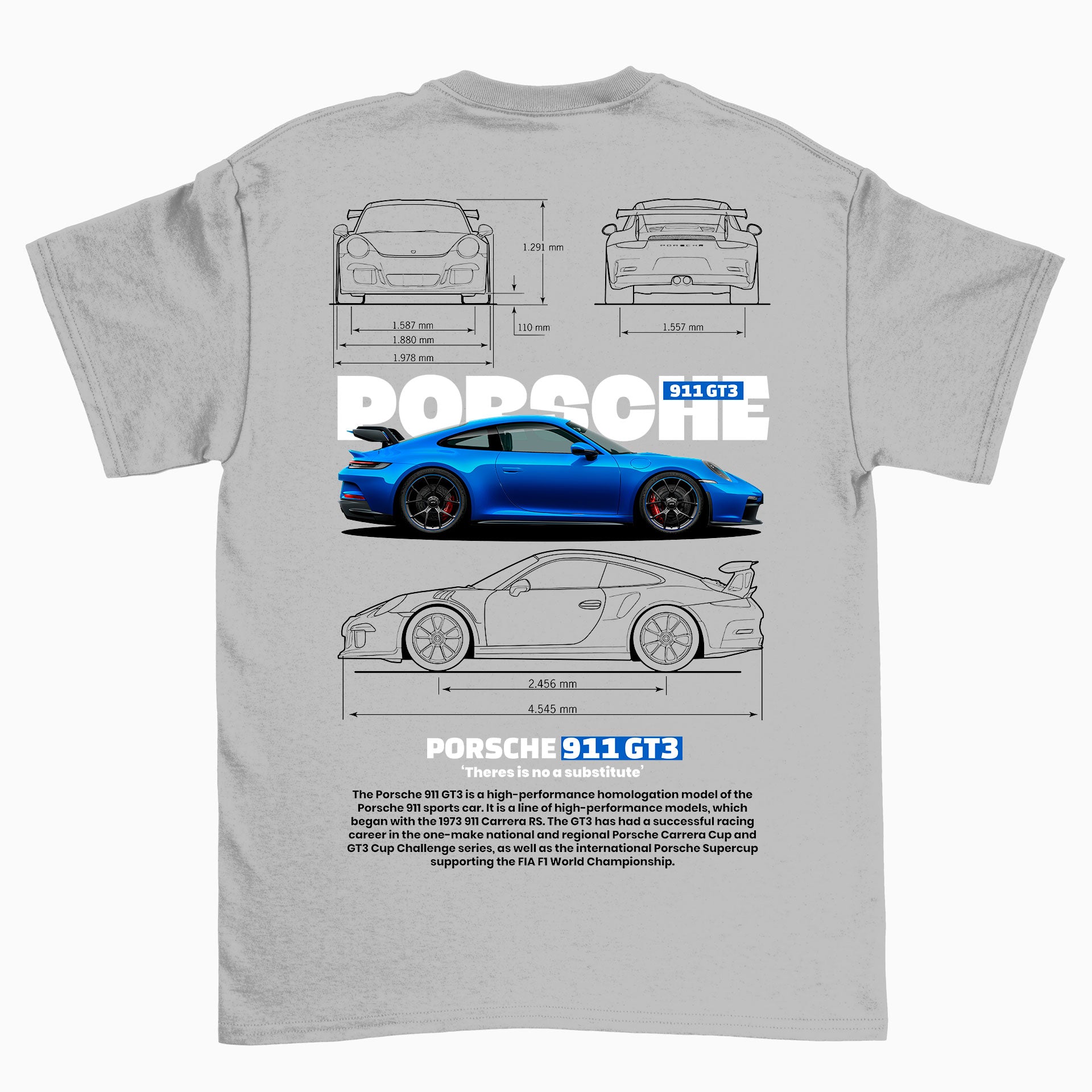 Camiseta Básica Unissex Porsche 911 GT3 W cinza 