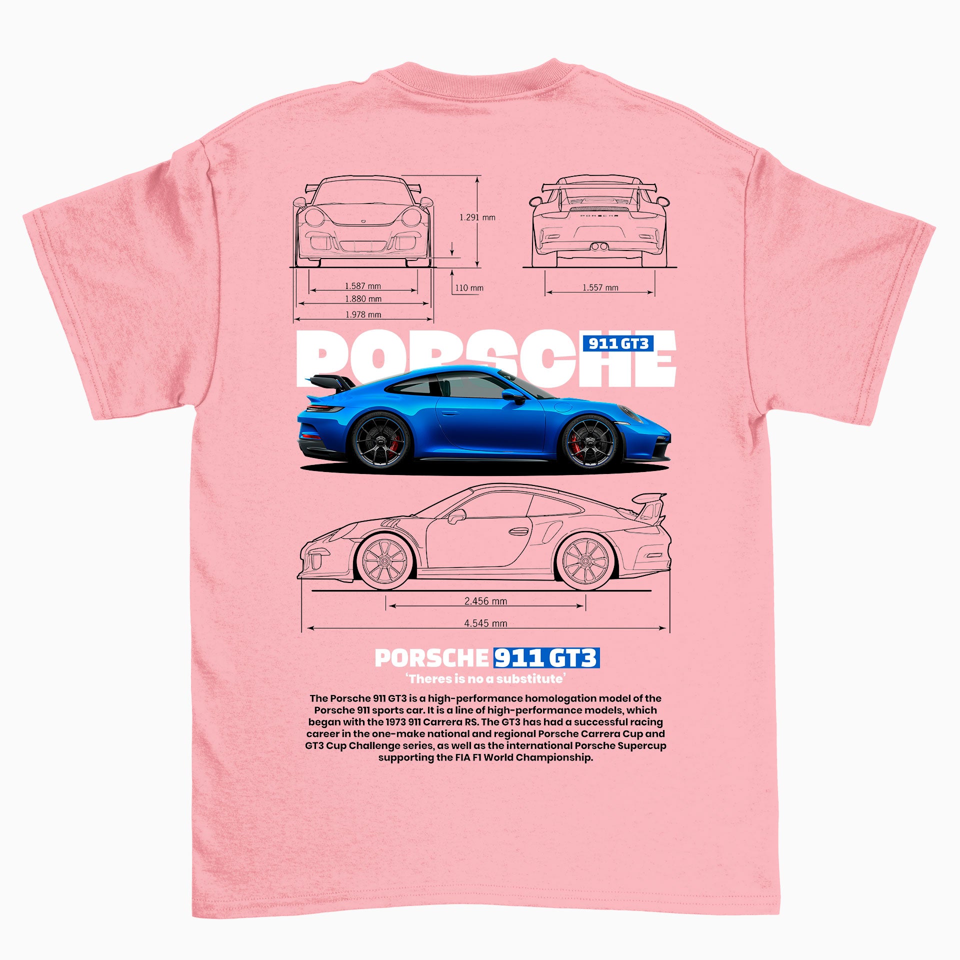Camiseta Básica Unissex Porsche 911 GT3 W rosa 