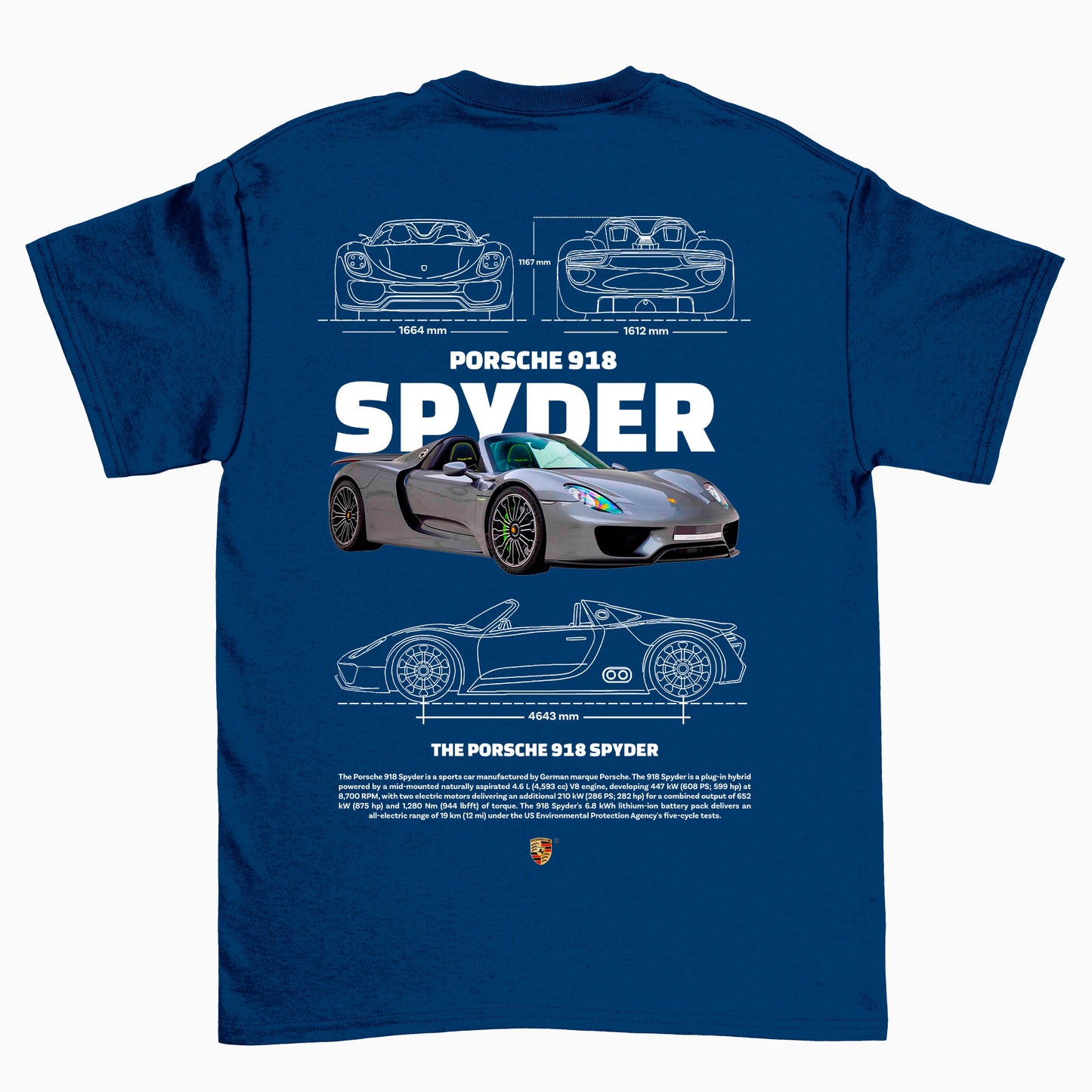 Camiseta Básica Unissex Porsche 918 Spyder 2 w  zul marinho