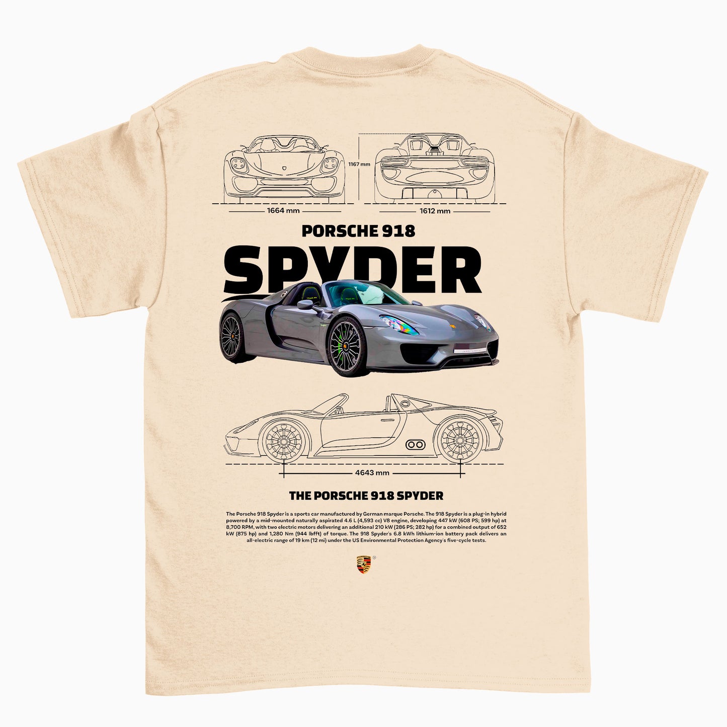 Camiseta Básica Unissex Porsche 918 Spyder 2 w  beje perola off white