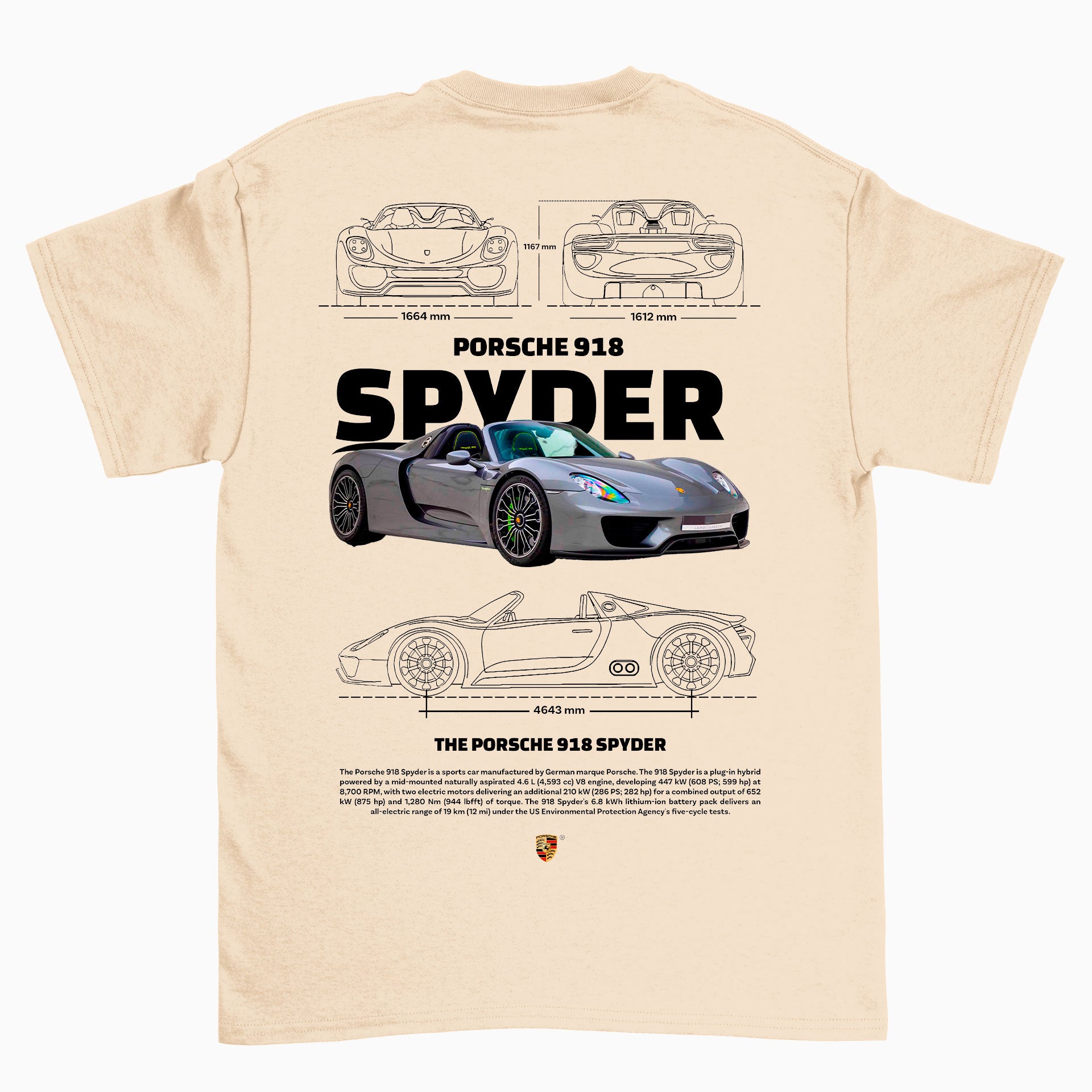 Camiseta Básica Unissex Porsche 918 Spyder 2 w  beje perola off white
