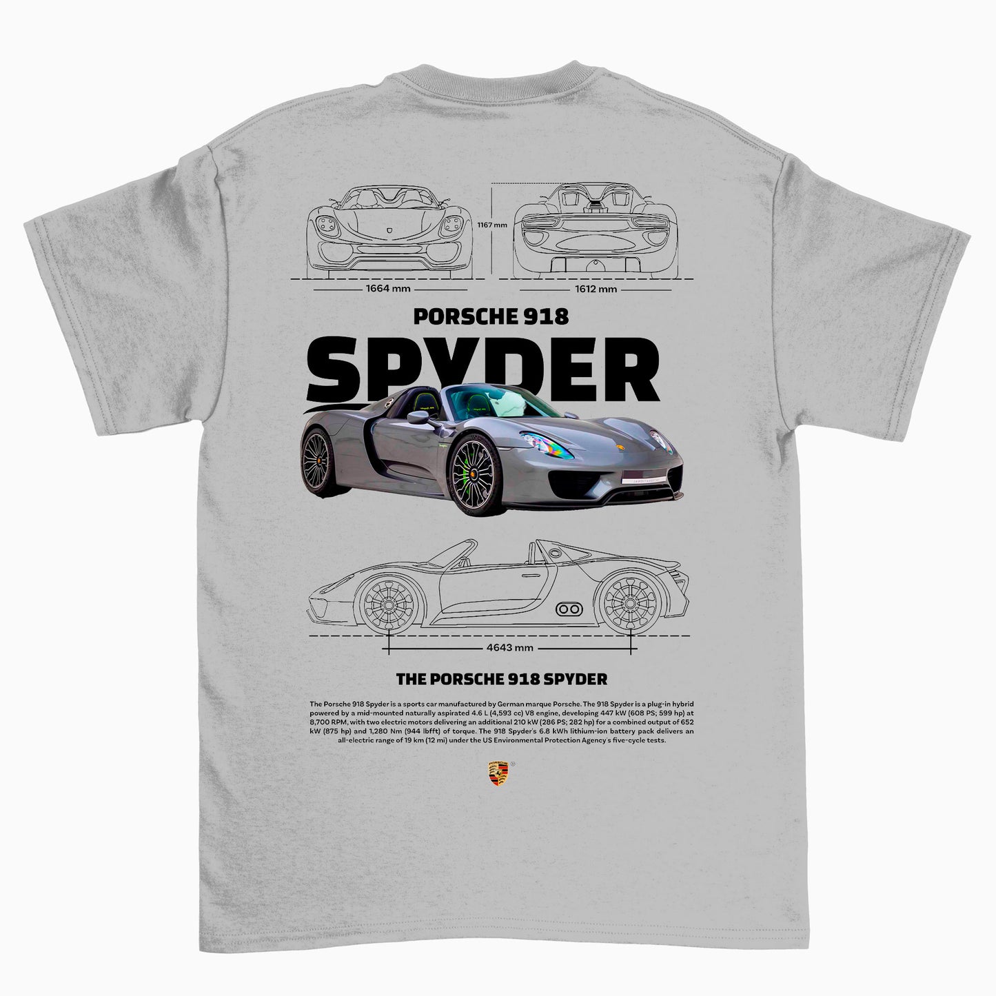 Camiseta Básica Unissex Porsche 918 Spyder 2 w  cinza