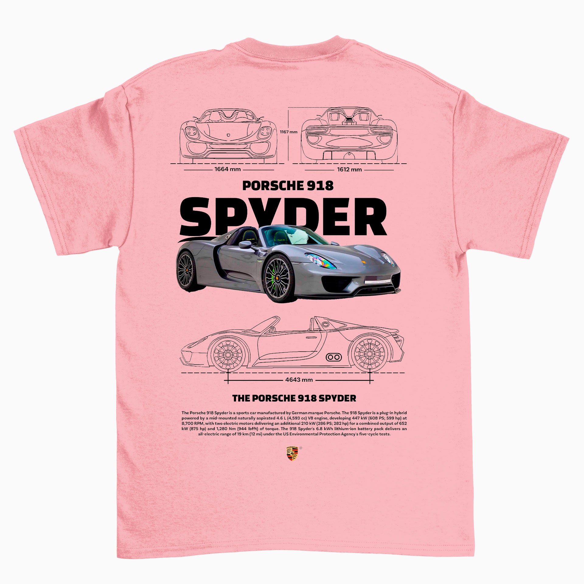 Camiseta Básica Unissex Porsche 918 Spyder 2 w  rosa