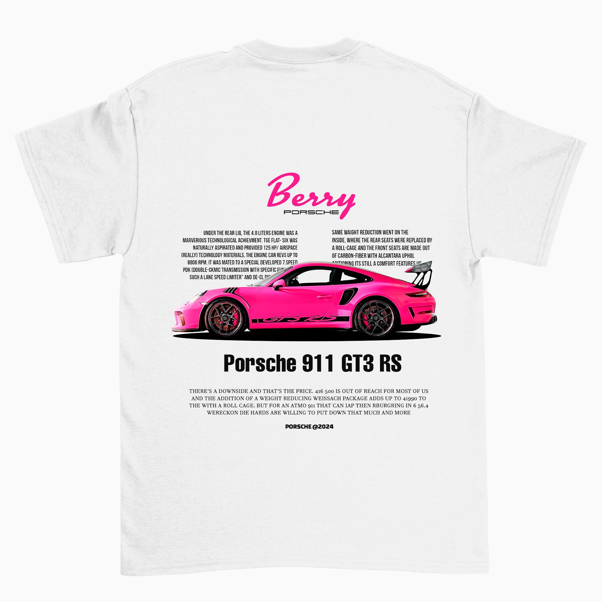 Camiseta Básica Unissex Porsche Berry  branca