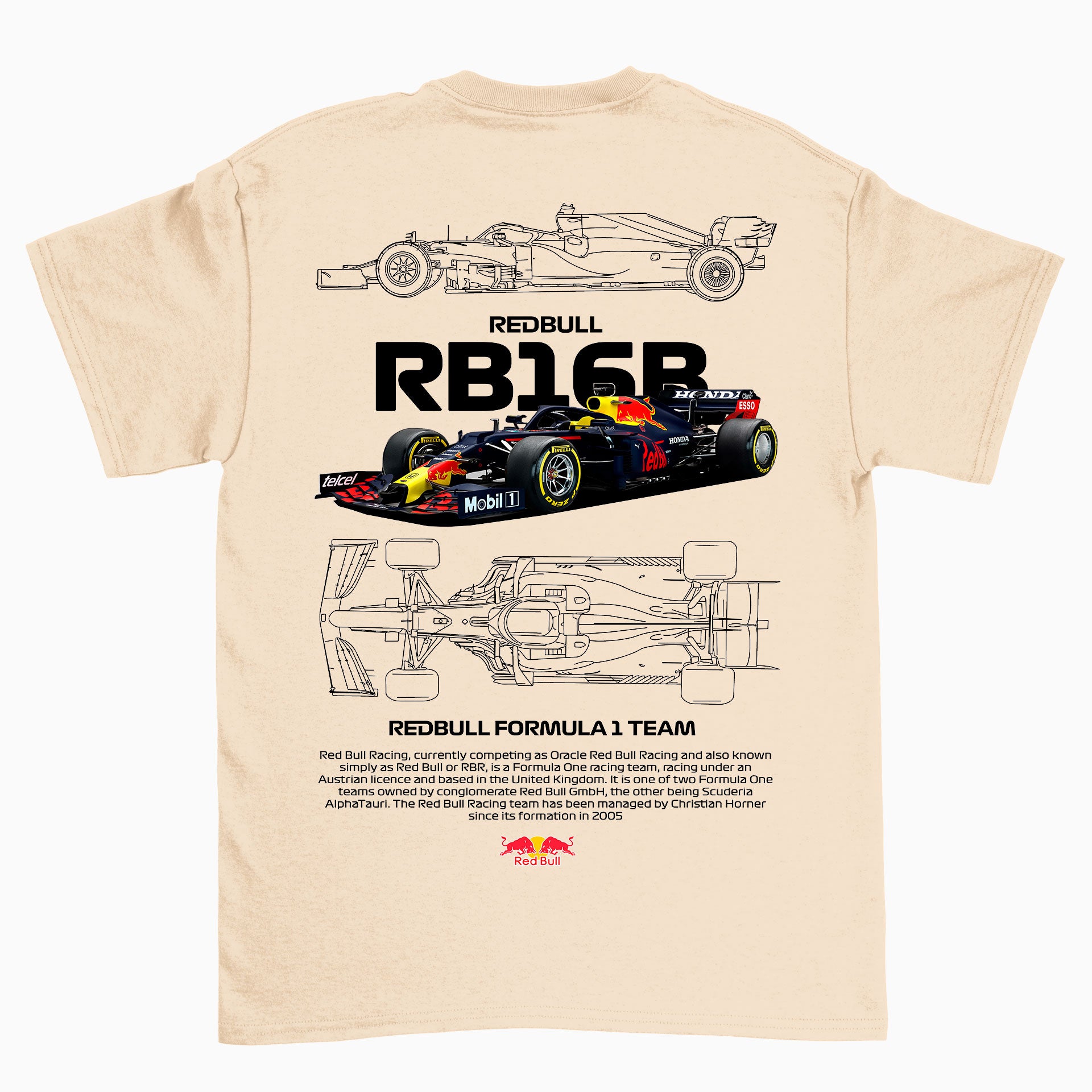 Camiseta Básica Unissex Red Bull Racing FORMULA 1 TEAM W  beje perola off white