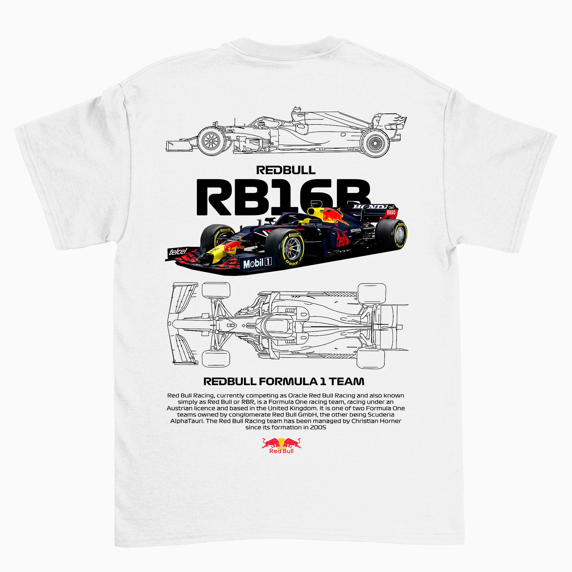  Camiseta Básica Unissex Red Bull Racing FORMULA 1 TEAM W branca