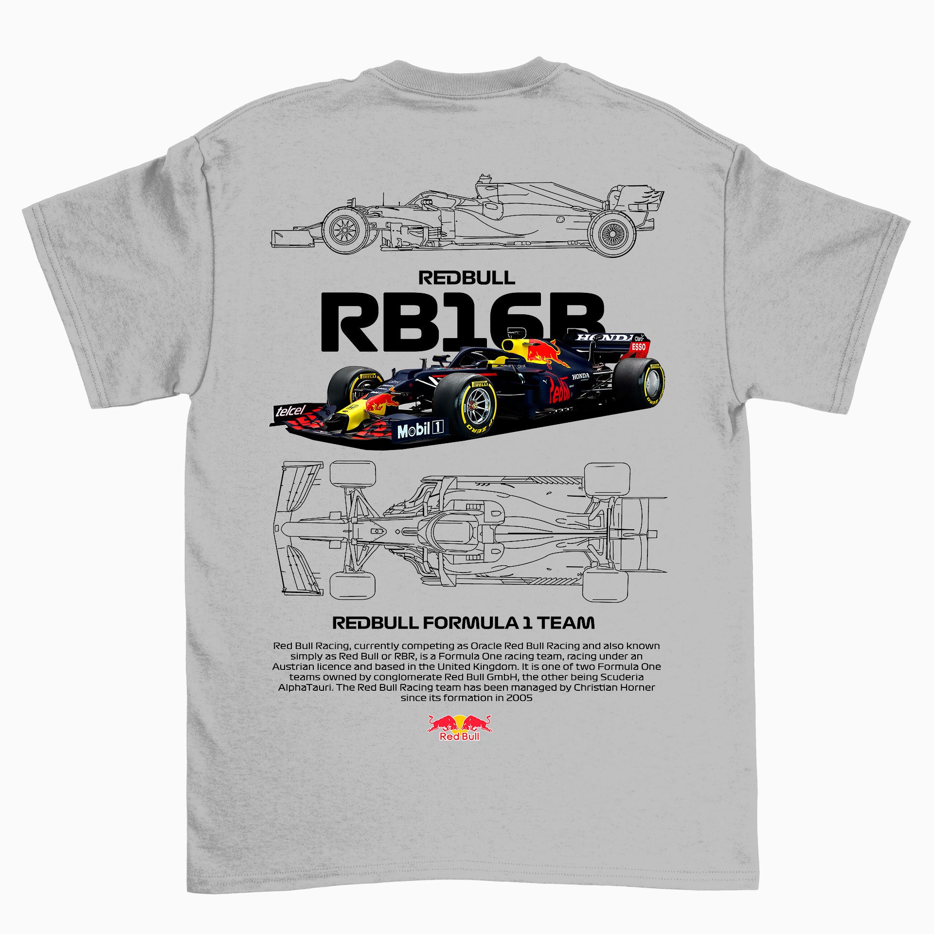 Camiseta Básica Unissex Red Bull Racing FORMULA 1 TEAM W  cinza