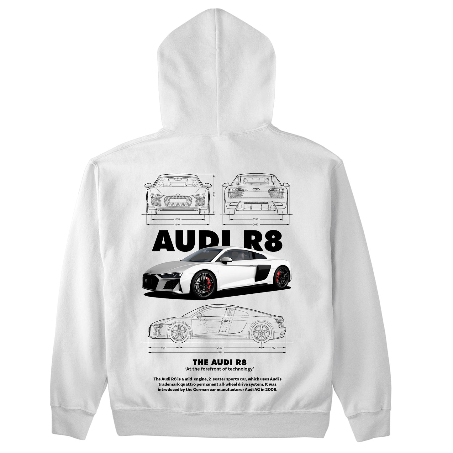 Moletom Básico Com Capuz Unissex Audi R8-BRANCO