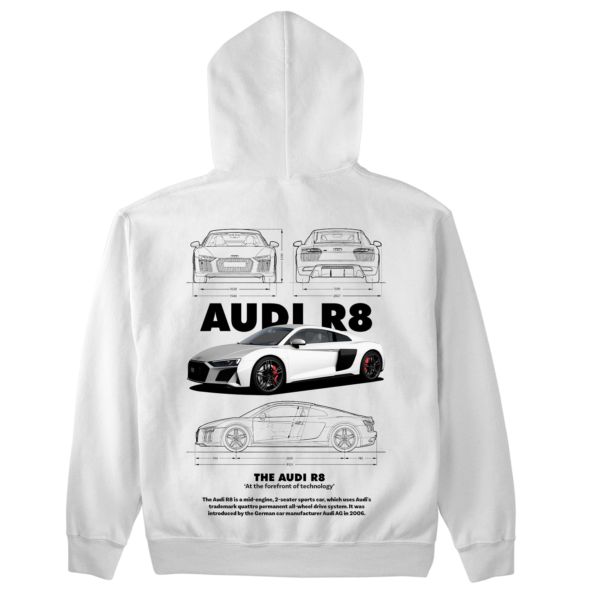 Moletom Básico Com Capuz Unissex Audi R8-BRANCO