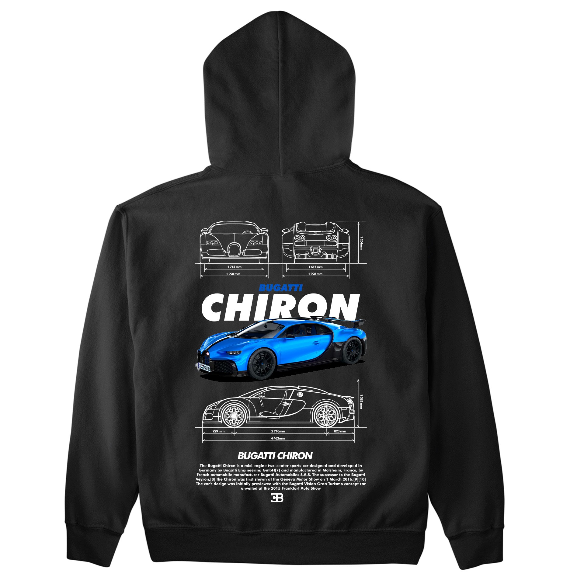 Moletom Básico Com Capuz Unissex Bugatti Chiron White-PRETO