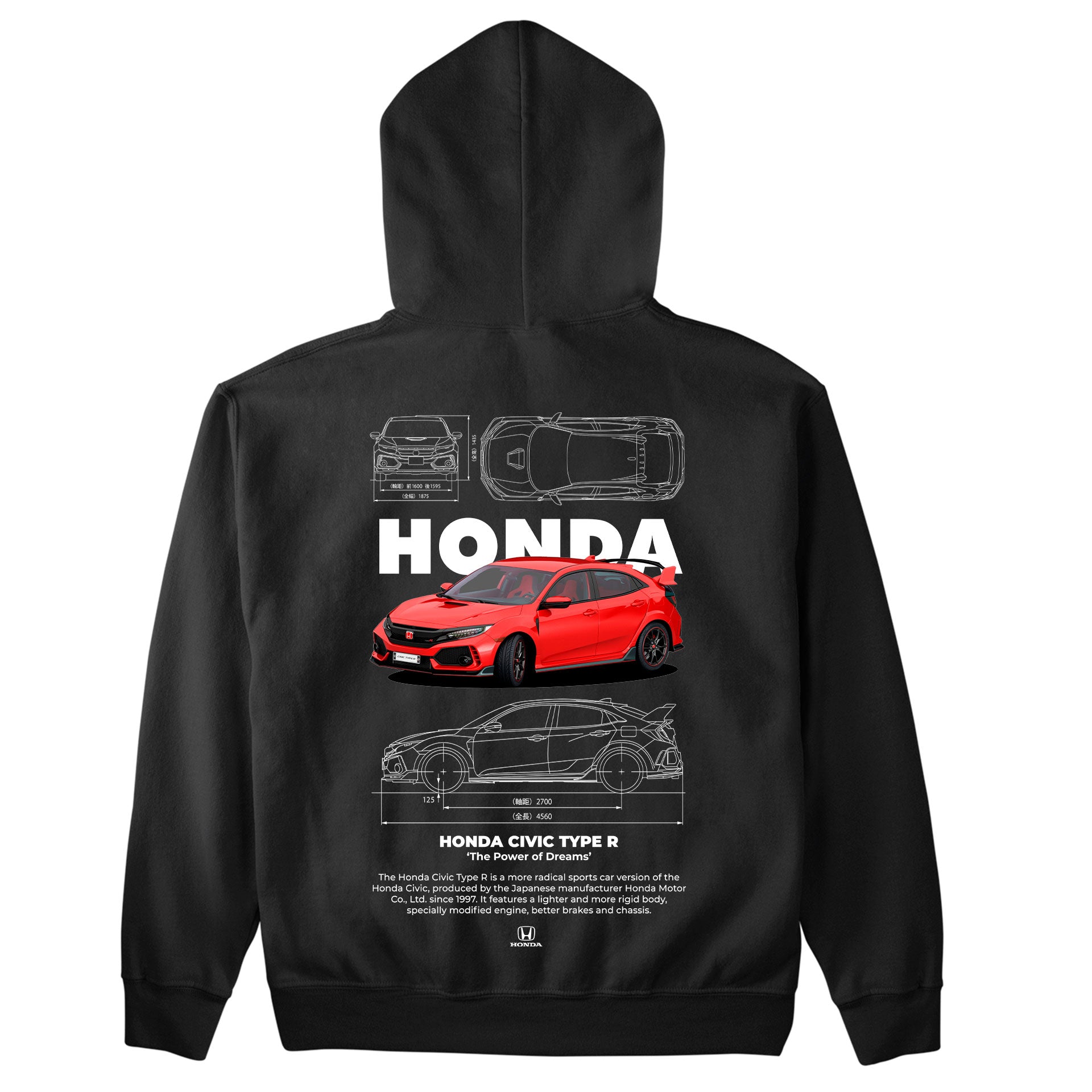 Moletom Básico Com Capuz Unissex Honda Civic Type R W-PRETO