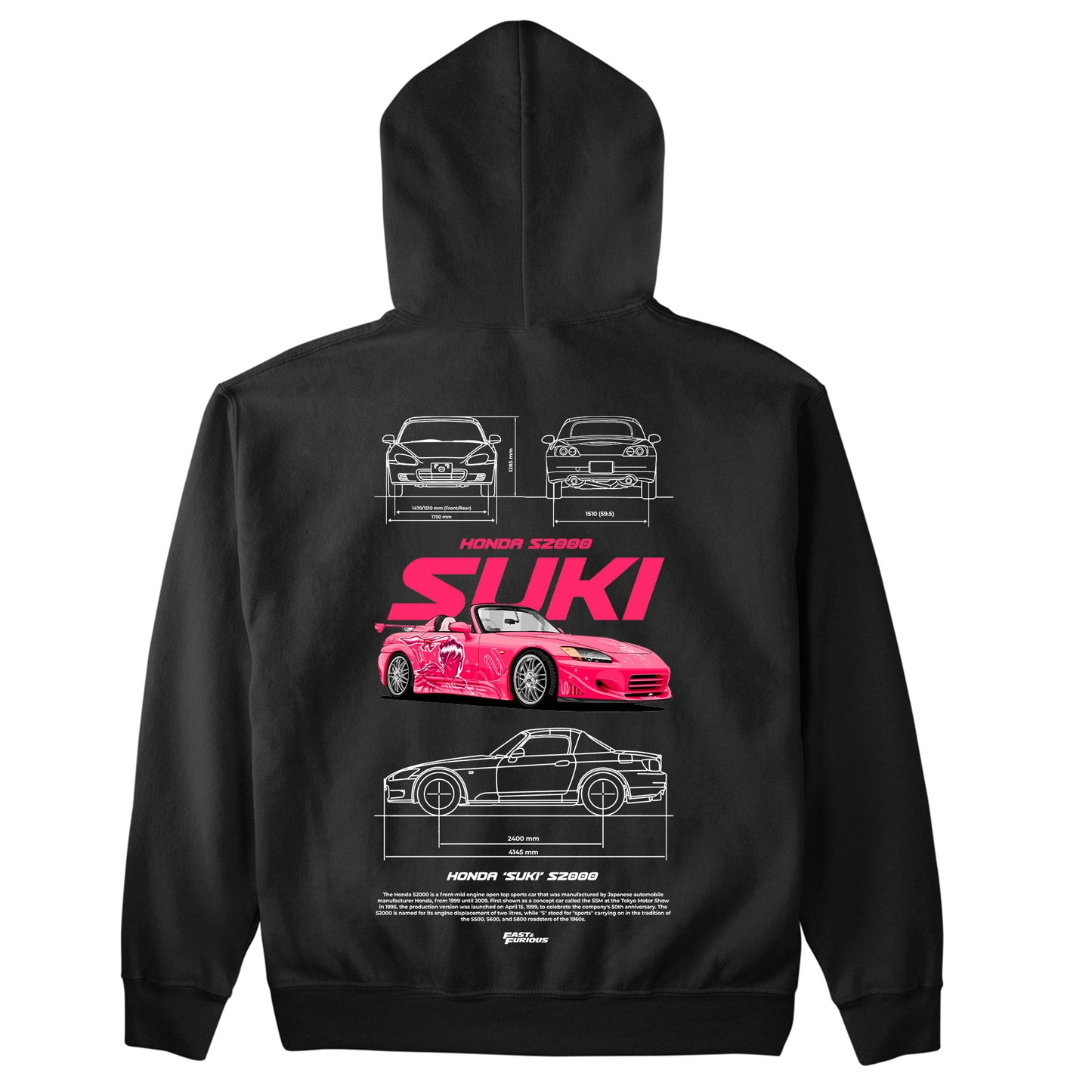 Moletom Básico Com Capuz Unissex Honda Suki S2000 2-PRETO