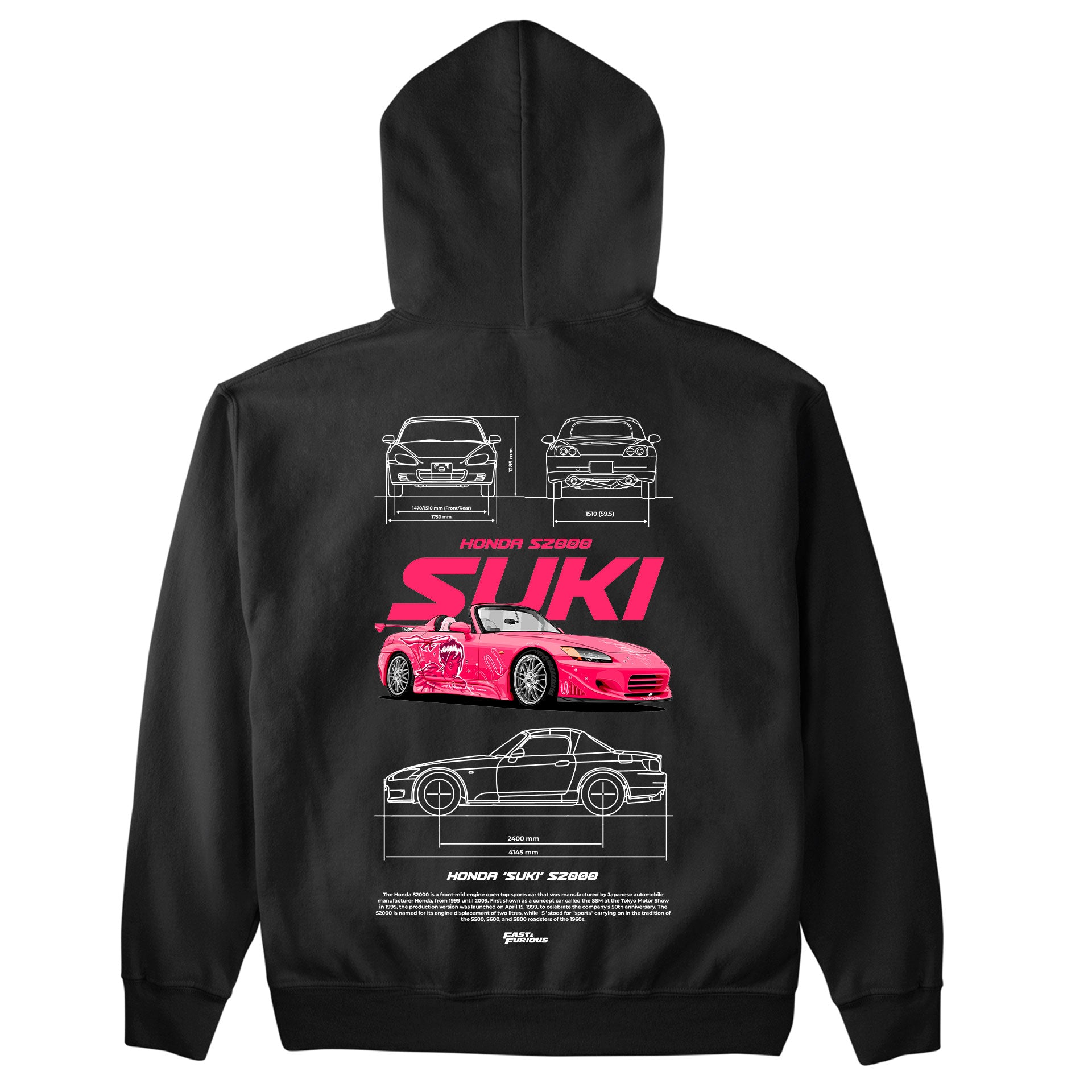 Moletom Básico Com Capuz Unissex Honda Suki S2000 2-PRETO