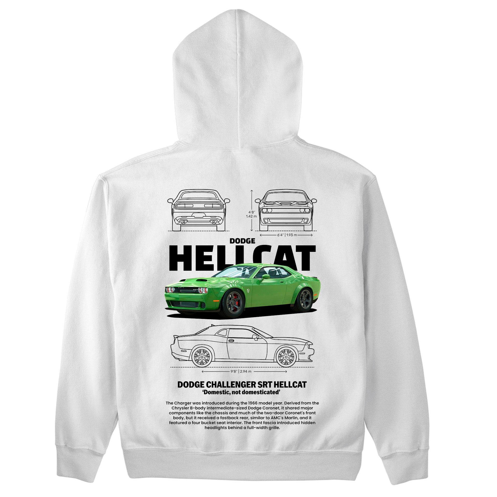 Moletom Básico Com Capuz Unissex Dodge Charger SRT HELLCAT-BRANCO